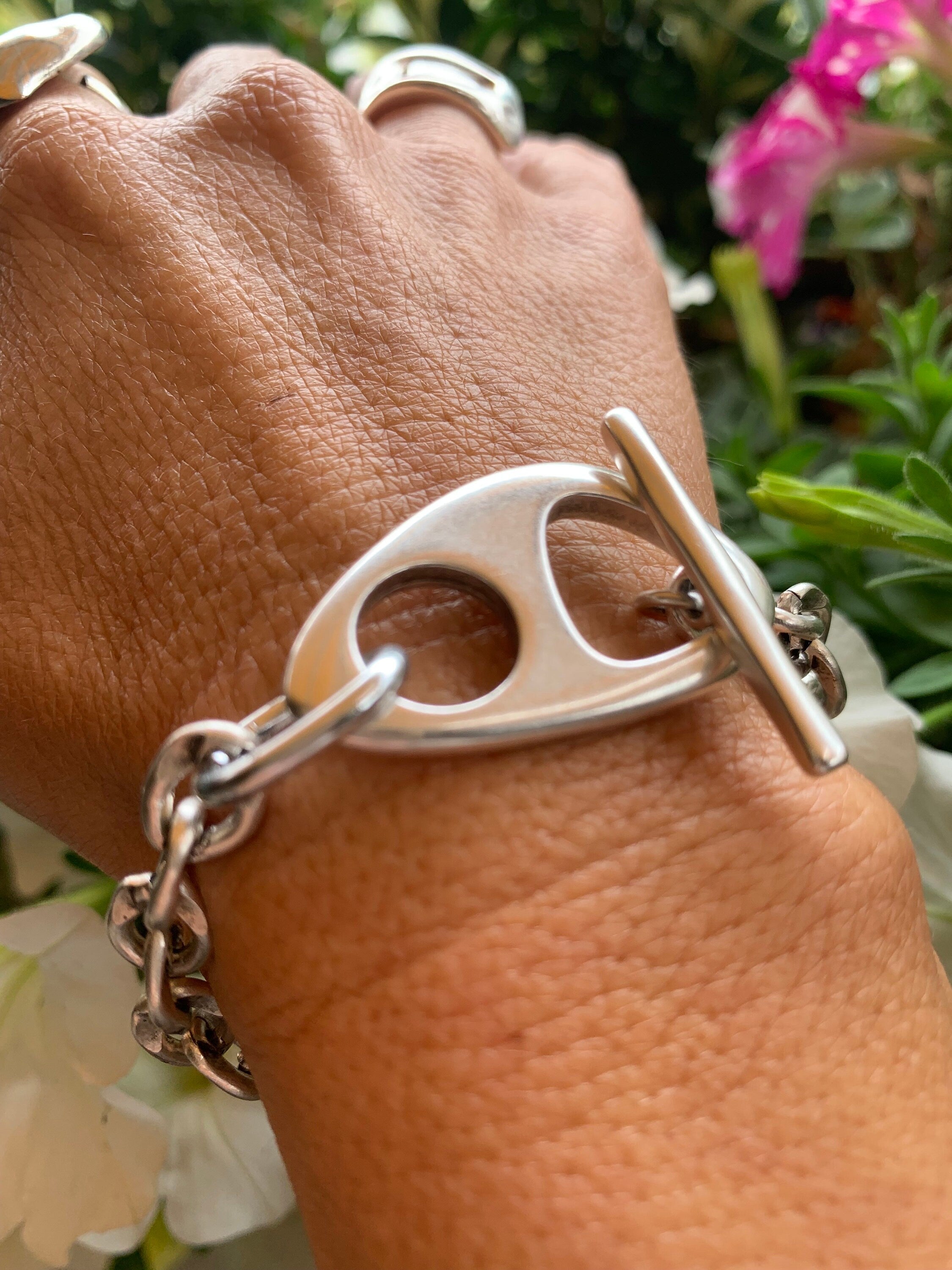 Chunky silver chain toggle bracelet, statement bracelet, thick chain bracelet, bold bracelet, bulky bracelet, gift for her, uno de 50 style