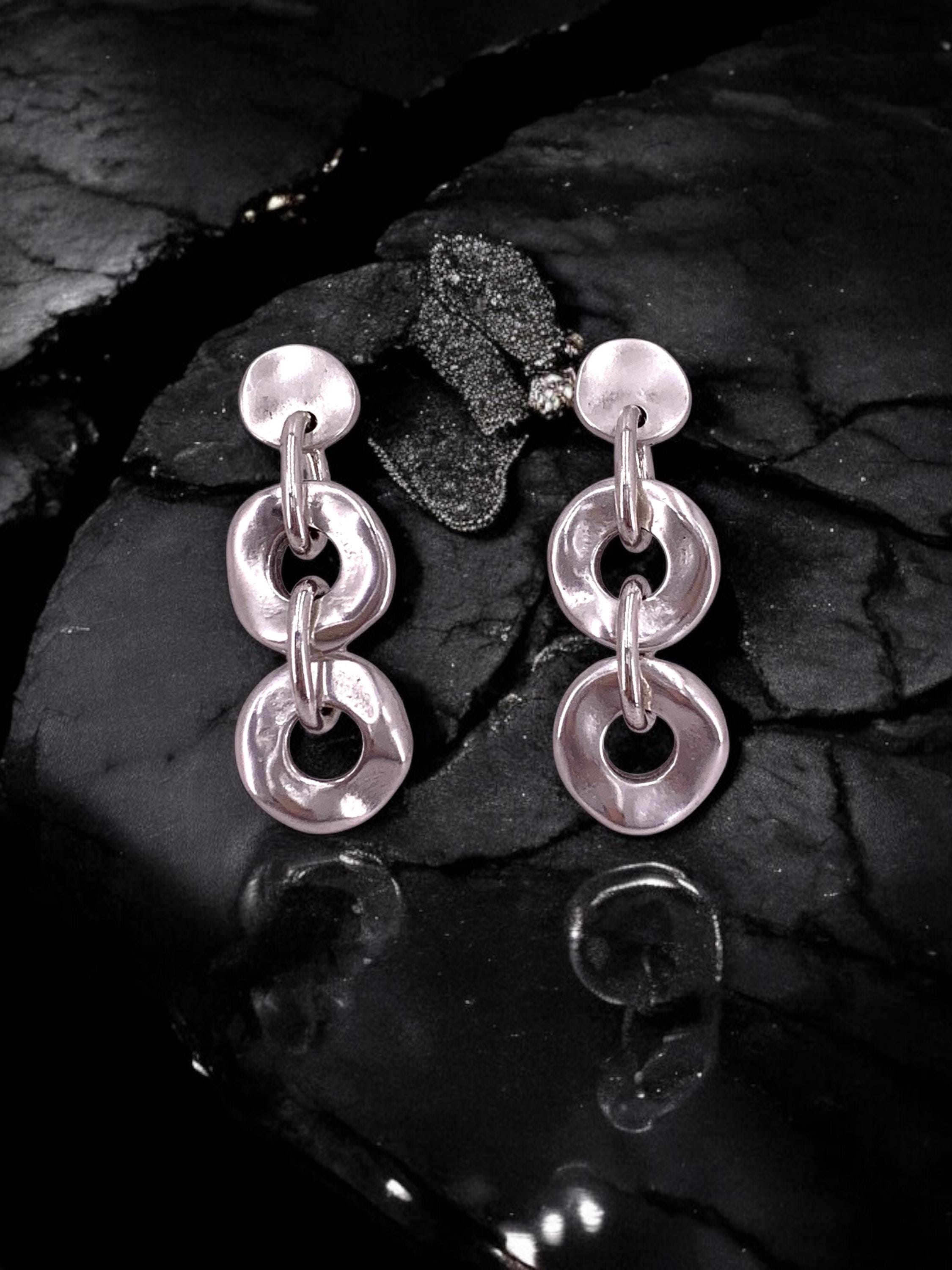 Bulky silver chain link earrings, chunky earrings, large earrings, statement earrings, uno de 50 style, gift for women, oversize earrings