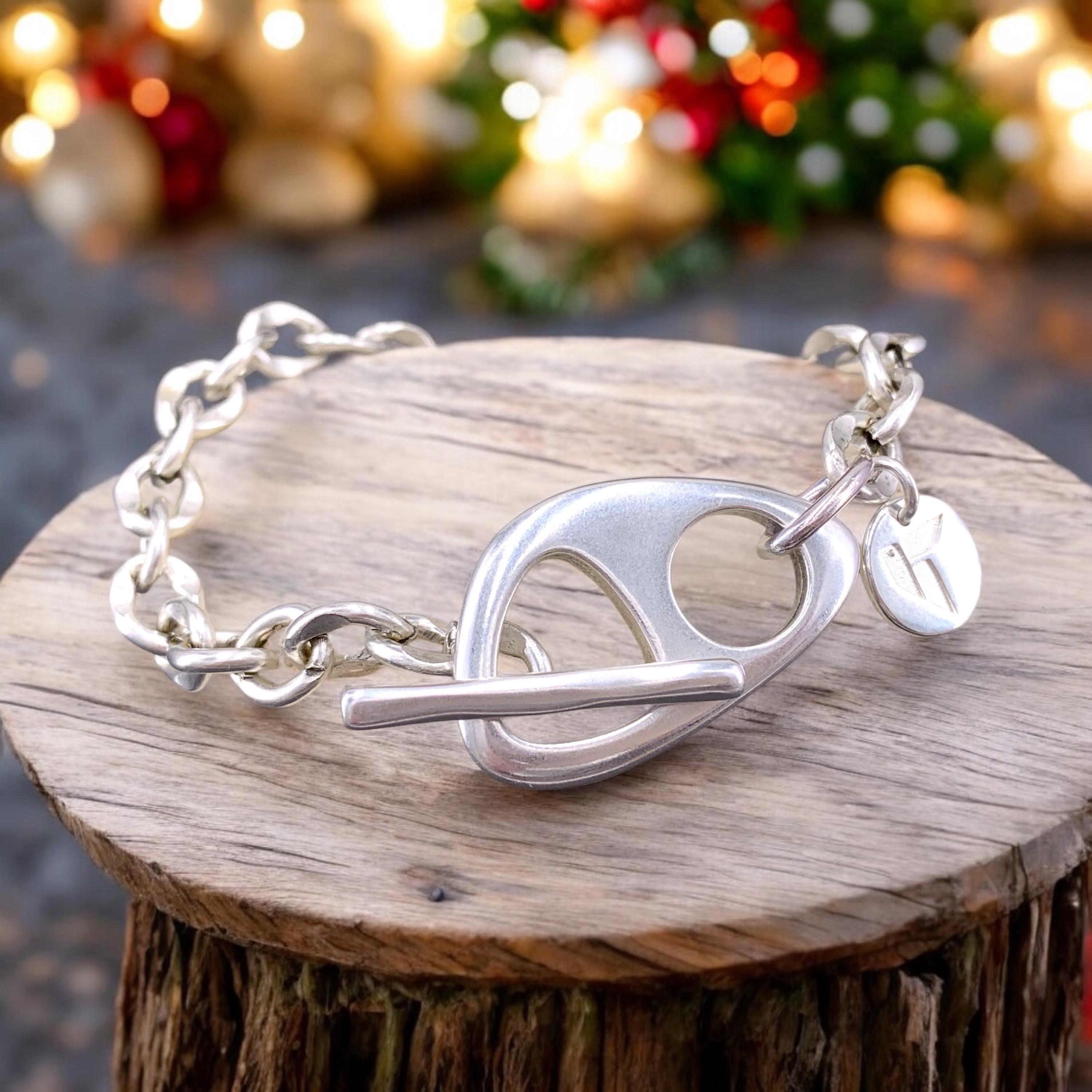 Chunky silver chain toggle bracelet, statement bracelet, thick chain bracelet, bold bracelet, bulky bracelet, gift for her, uno de 50 style