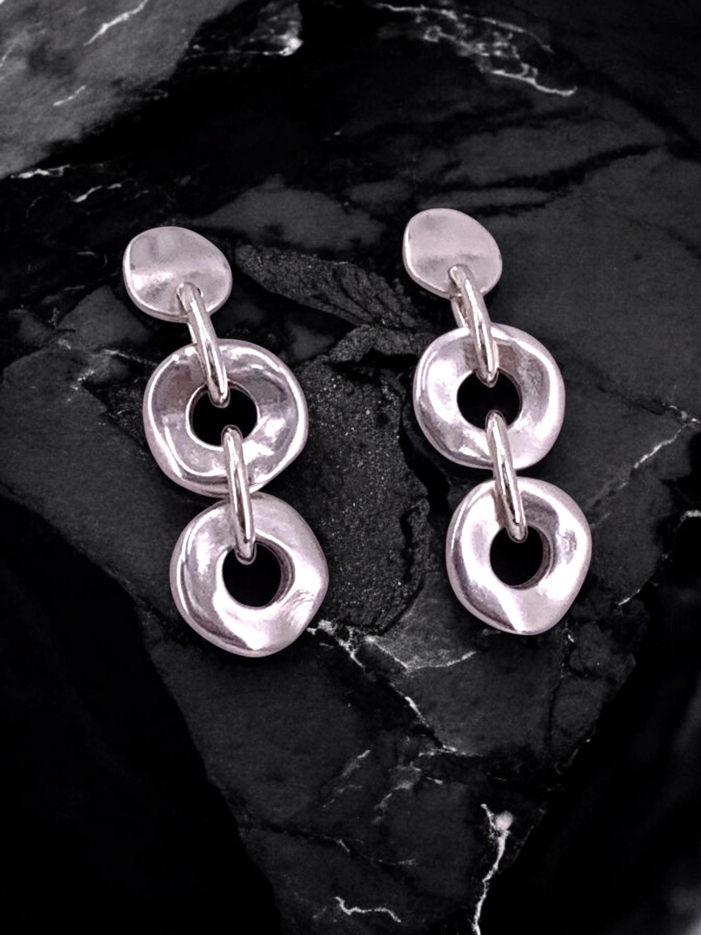 Bulky silver chain link earrings, chunky earrings, large earrings, statement earrings, uno de 50 style, gift for women, oversize earrings