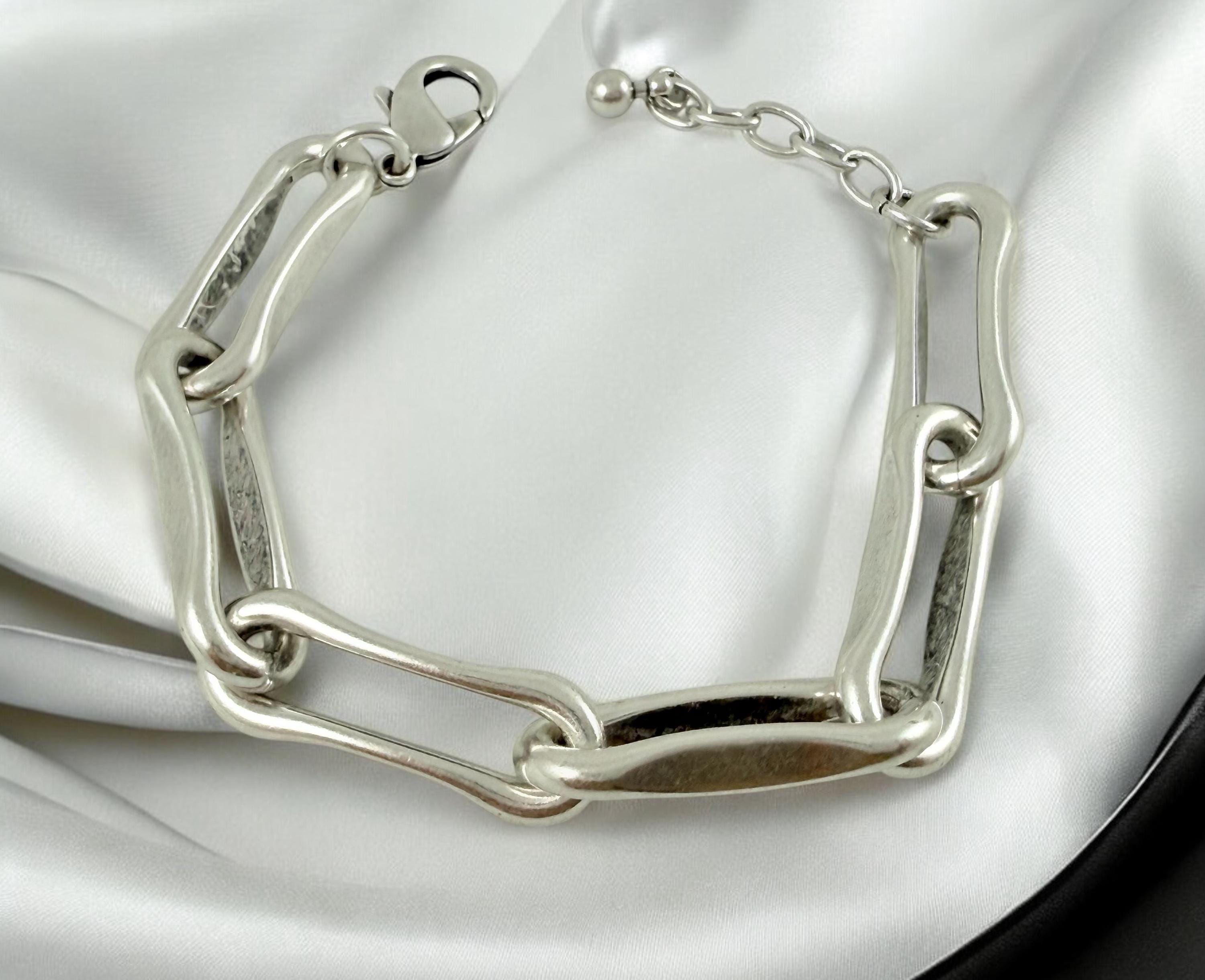 Chunky silver chain bracelet, silver bold bracelet, lightweight bracelet, thick link bracelet, uno de 50 style, statement big link bracelet