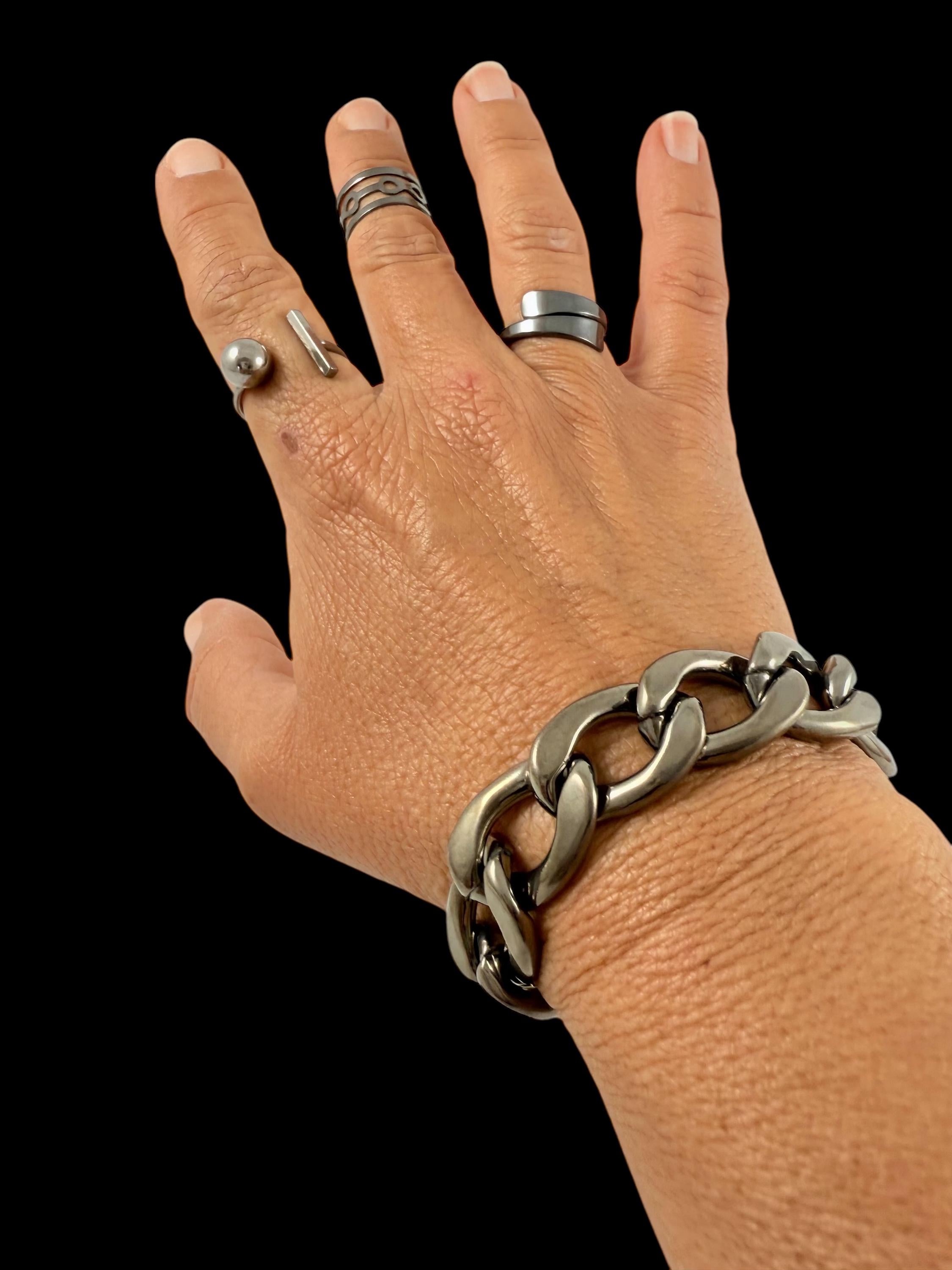 Chain Bracelet Chunky Graphite Cuban Links – Bold Black Aluminum – Adjustable Uno de 50 Inspired Handmade Gift