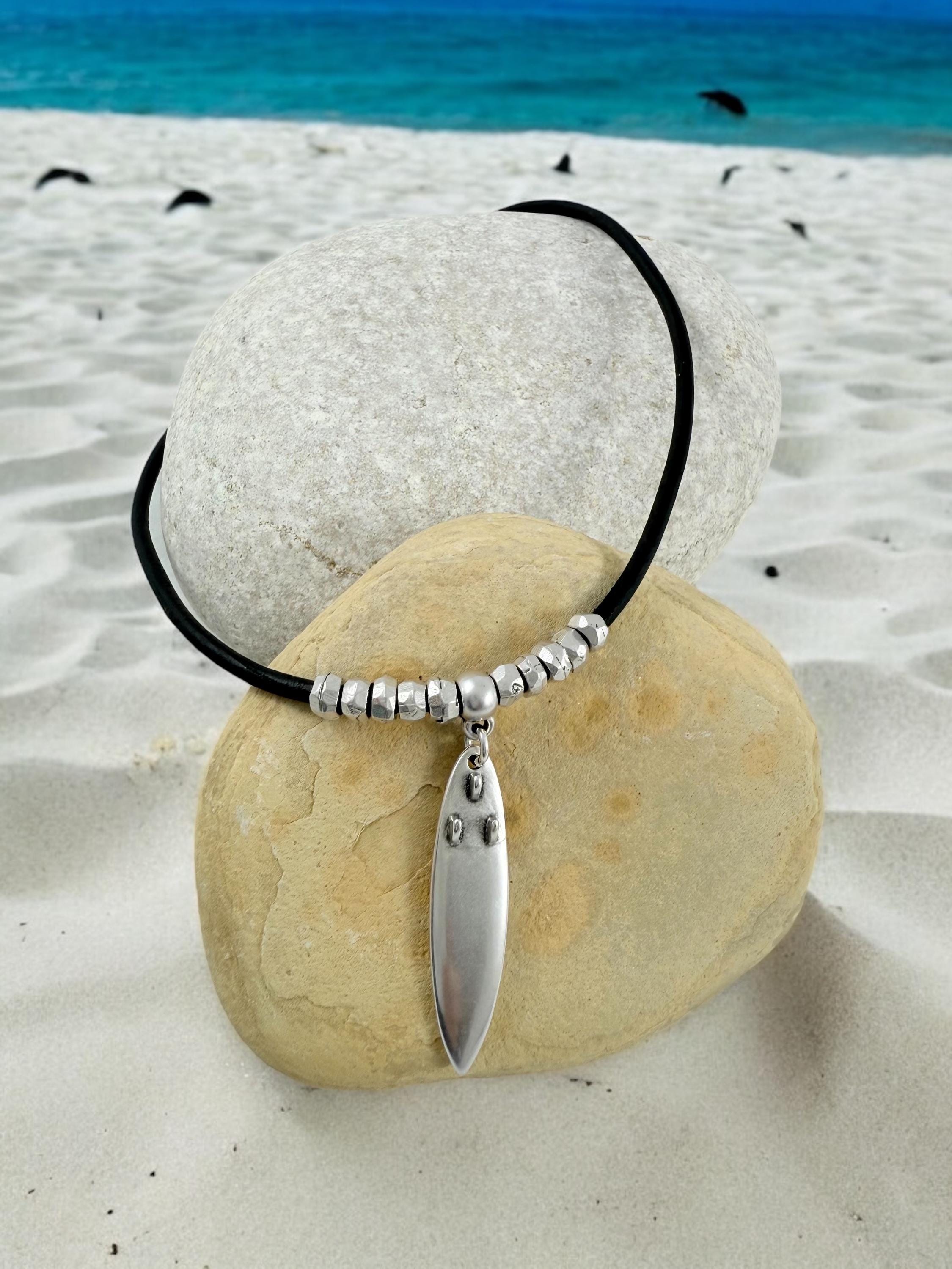 manly and masculine leather necklace for men, surf necklace, beach necklace, surfer necklace, surfboard necklace, gift for boyfriend