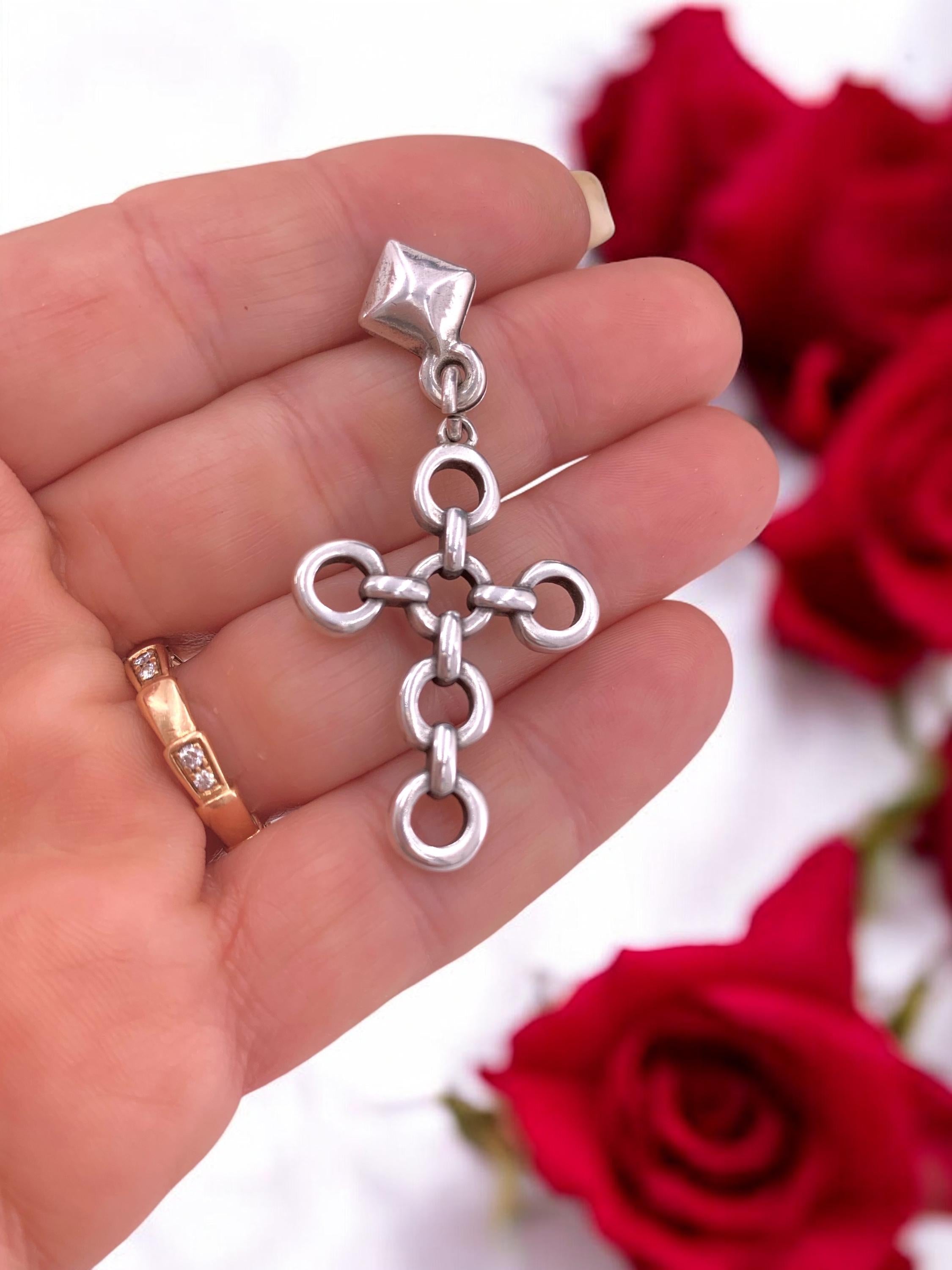 Chunky silver chain link cross shaped earrings, large cross earrings, statement earrings, uno de 50 style, gift for women, oversize earrings