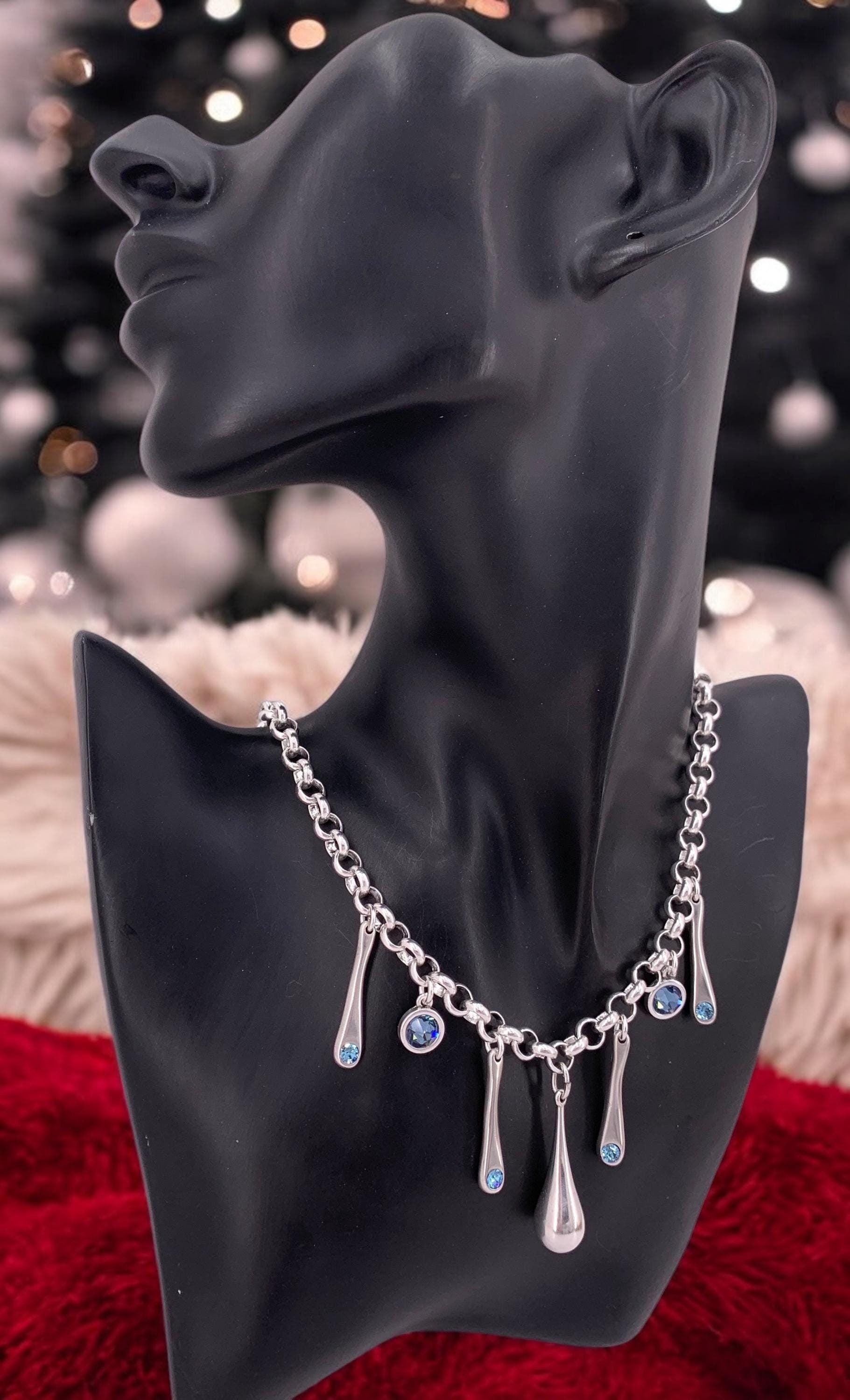 Swarovski crystal charms chunky silver chain toggle necklace, bold chain charms necklace, uno de 50 style, drop pendant bulky necklace, gift