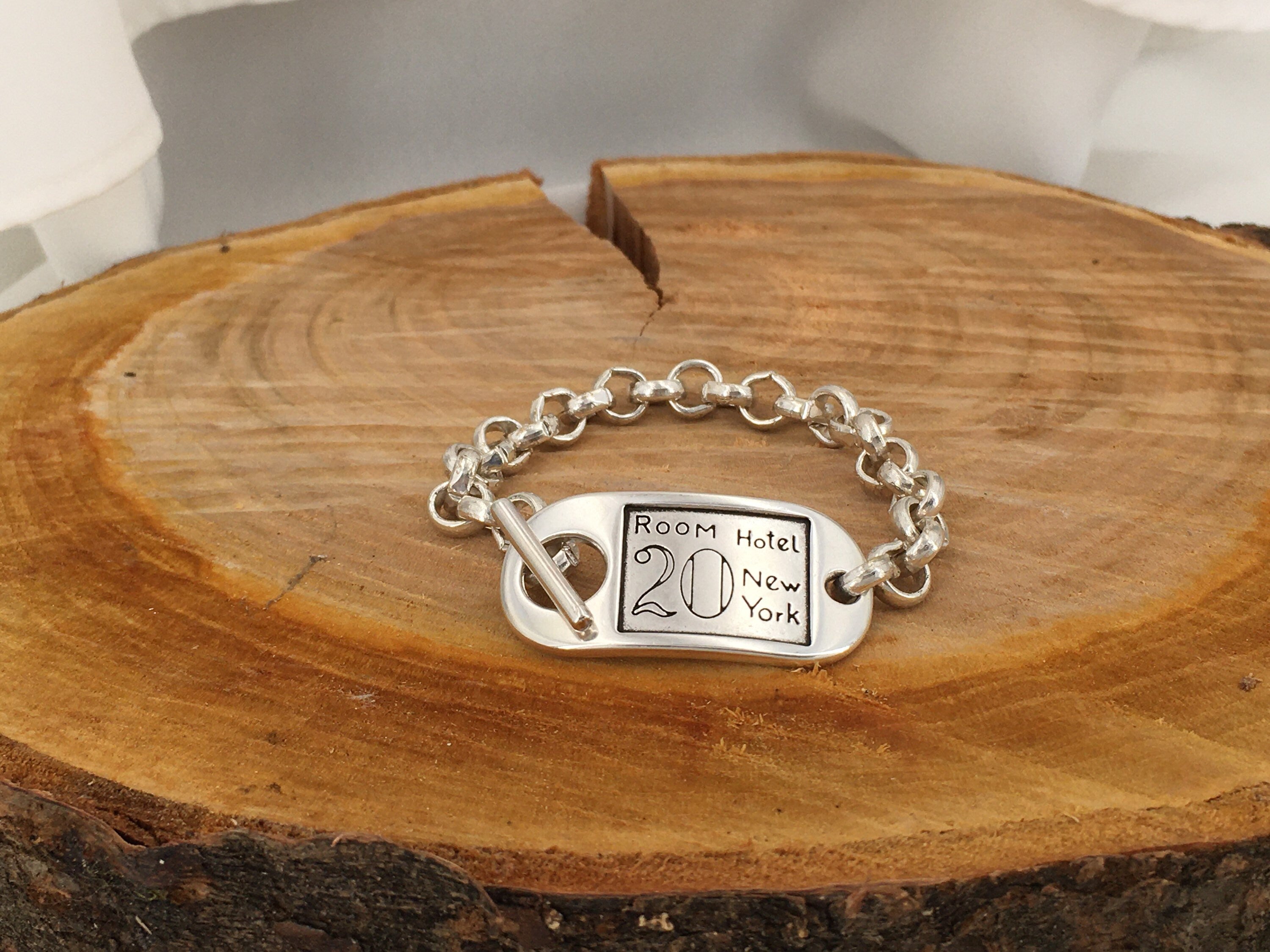 Silver chunky chain ID card necklace, statement toggle necklace, bold chain heavy necklace, gift for her,
