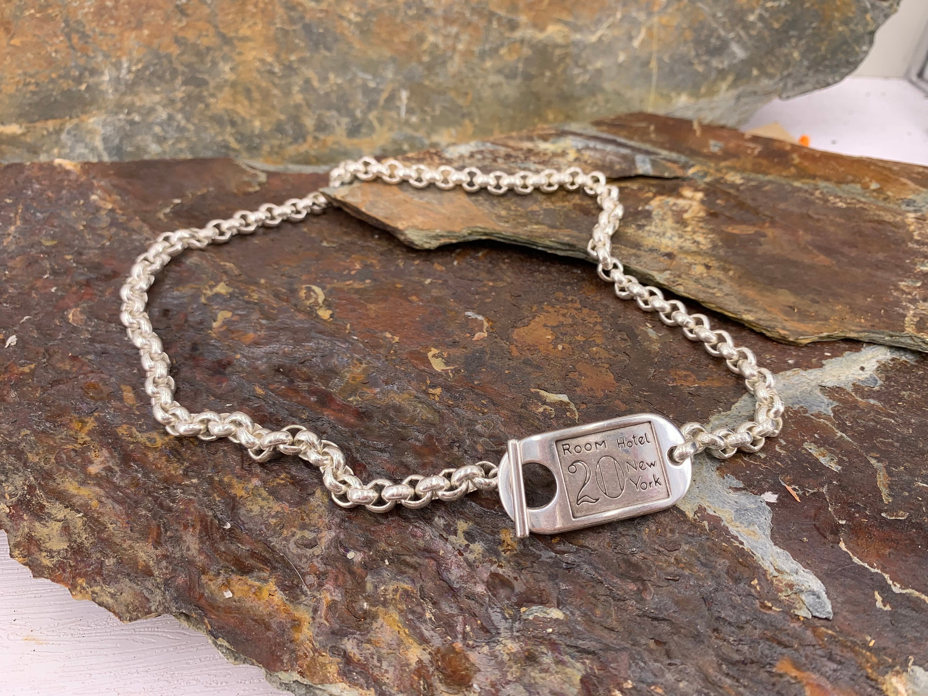 Silver chunky chain ID card necklace, statement toggle necklace, bold chain heavy necklace, gift for her,