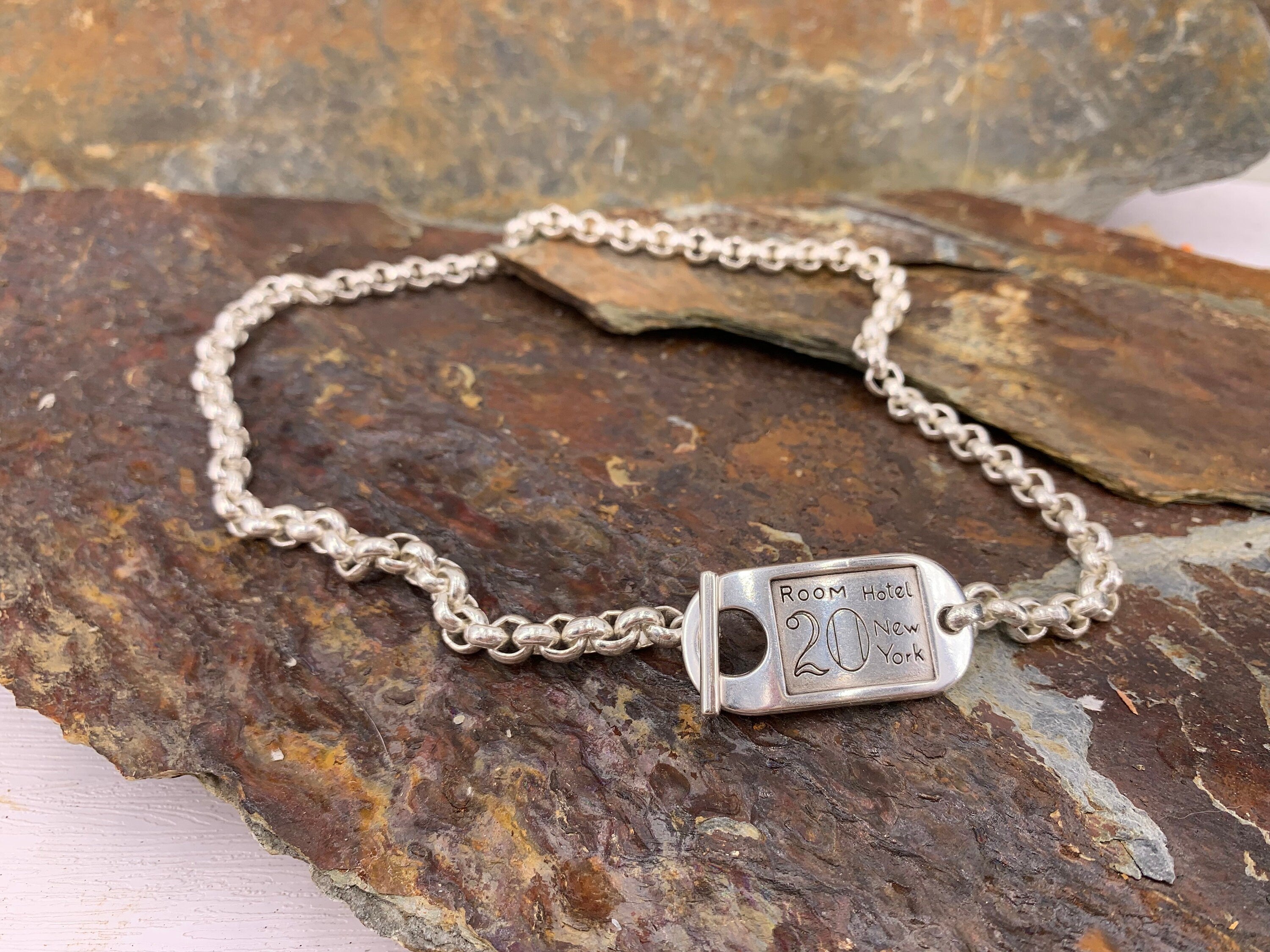 Silver chunky chain ID card necklace, statement toggle necklace, bold chain heavy necklace, gift for her,