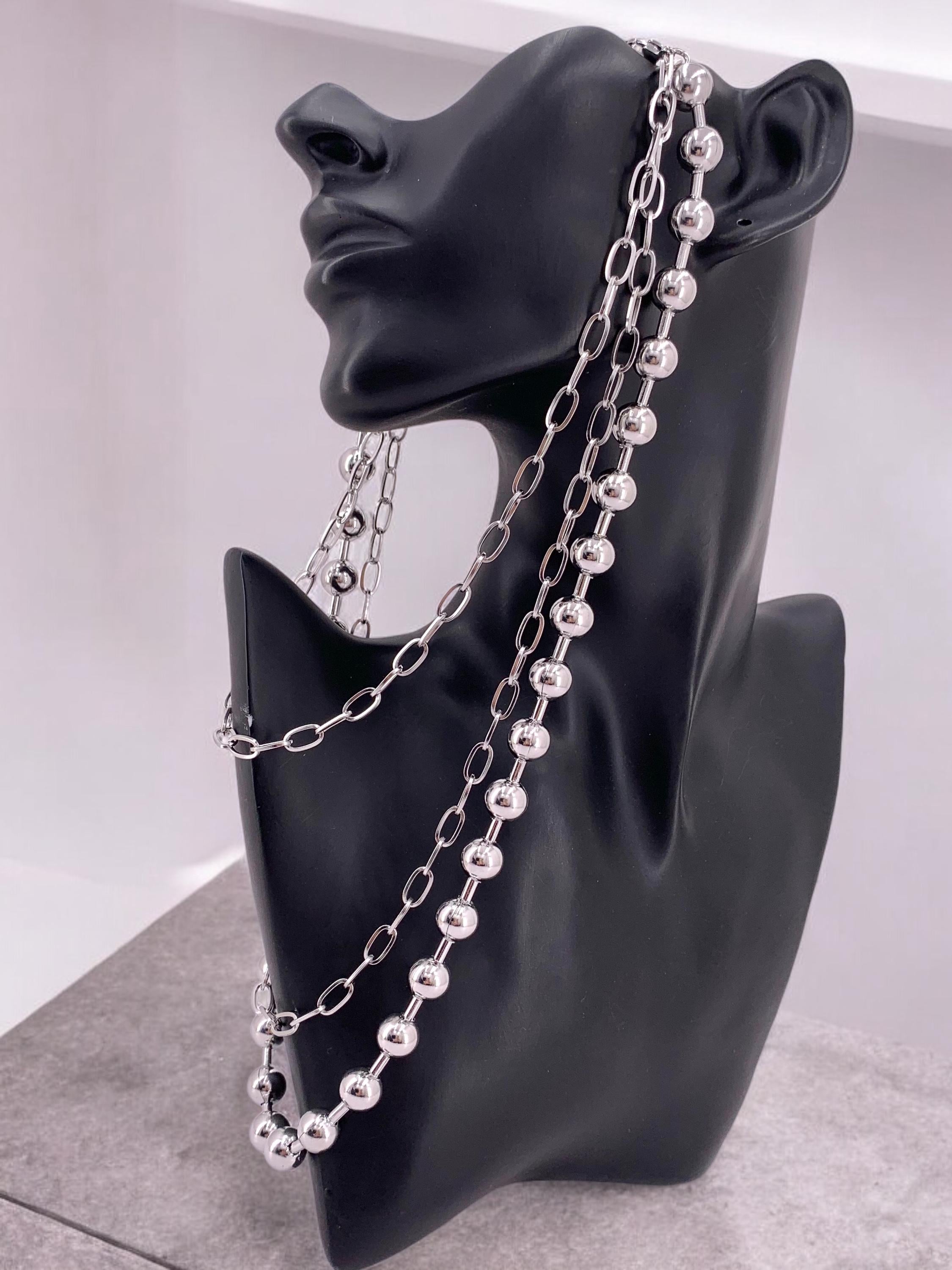 Extravagant Chunky multi layer big balls chain necklace, layering black silver necklace, multi strand chain necklace, statement necklace,