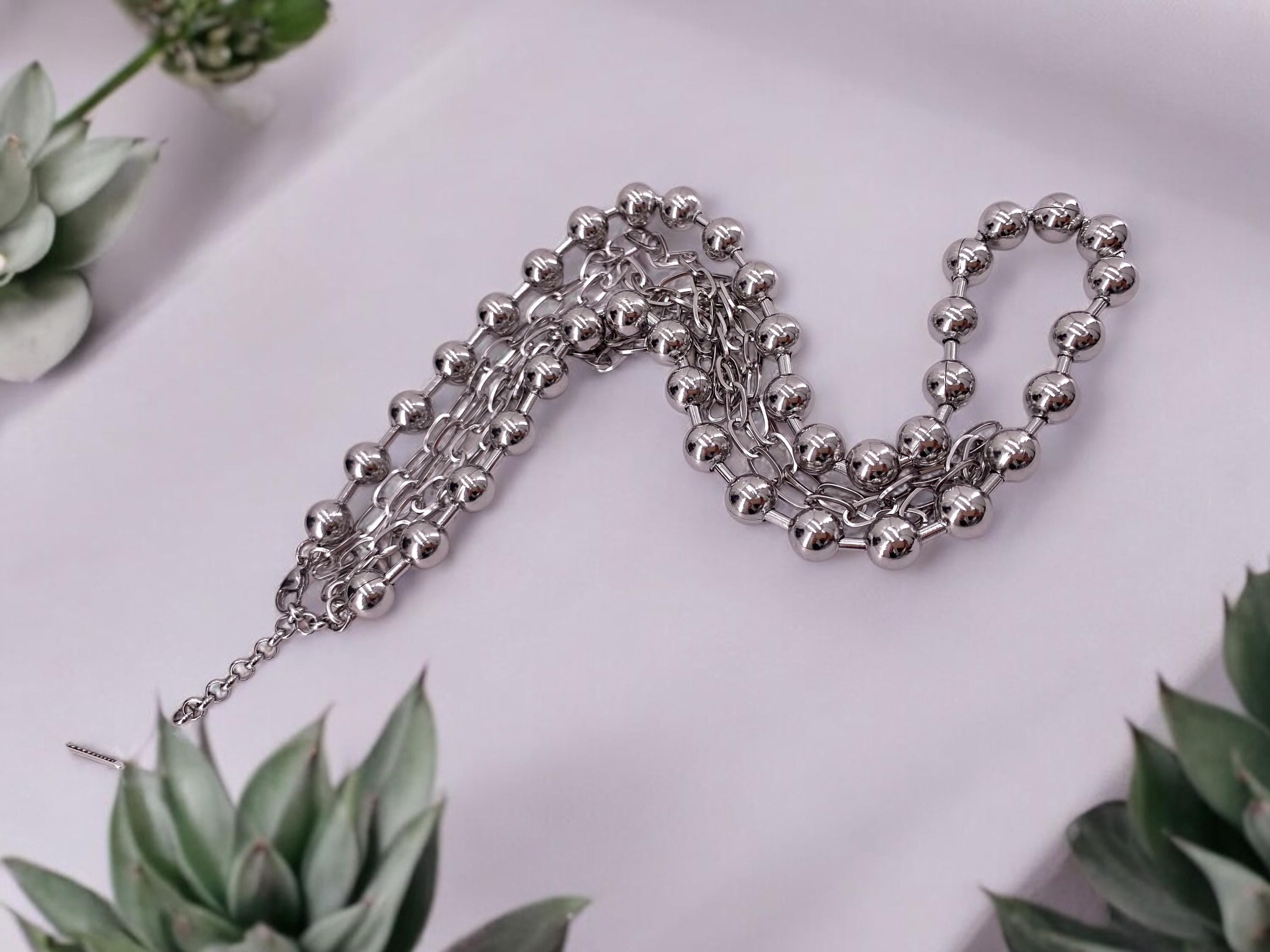 Extravagant Chunky multi layer big balls chain necklace, layering black silver necklace, multi strand chain necklace, statement necklace,