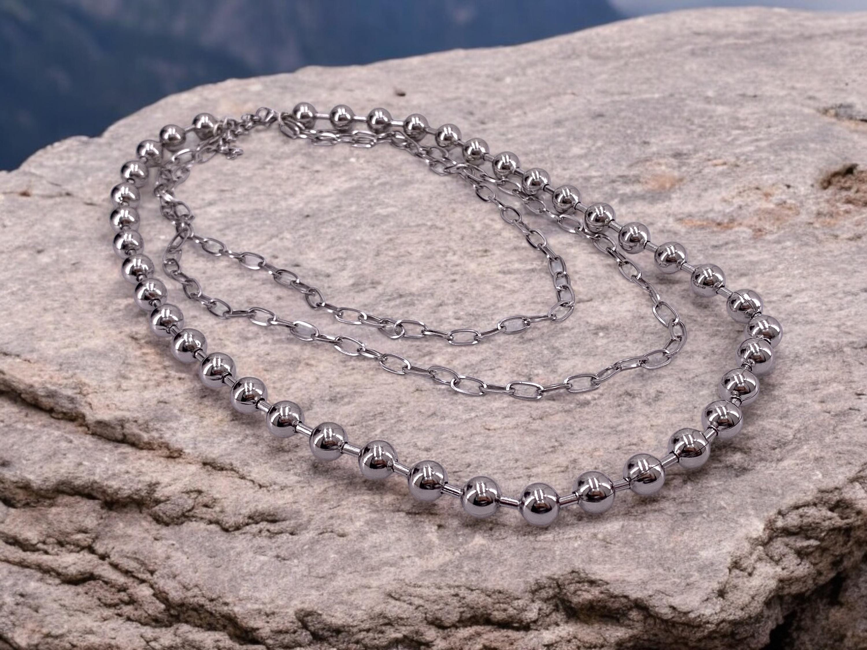 Extravagant Chunky multi layer big balls chain necklace, layering black silver necklace, multi strand chain necklace, statement necklace,