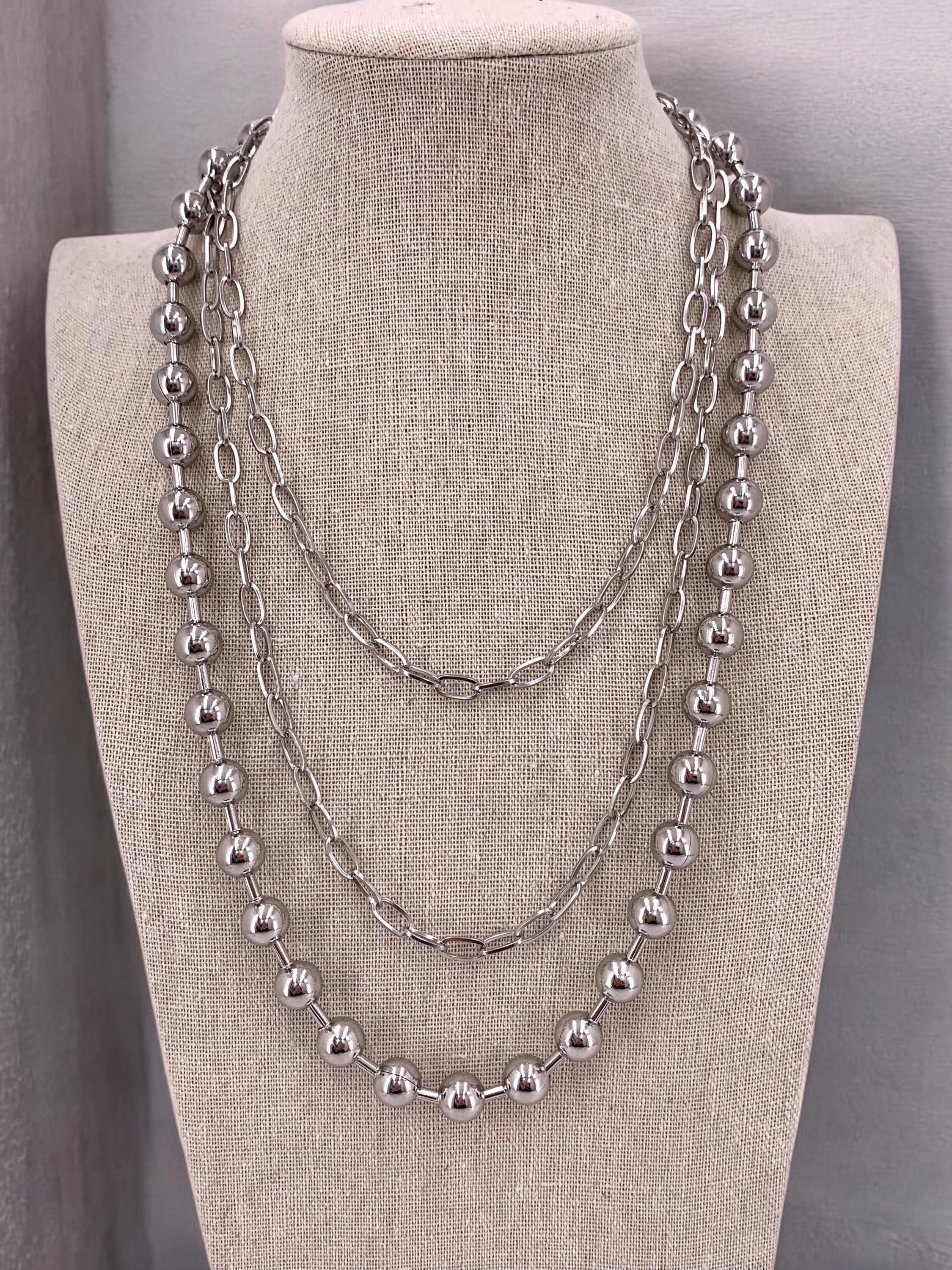 Extravagant Chunky multi layer big balls chain necklace, layering black silver necklace, multi strand chain necklace, statement necklace,