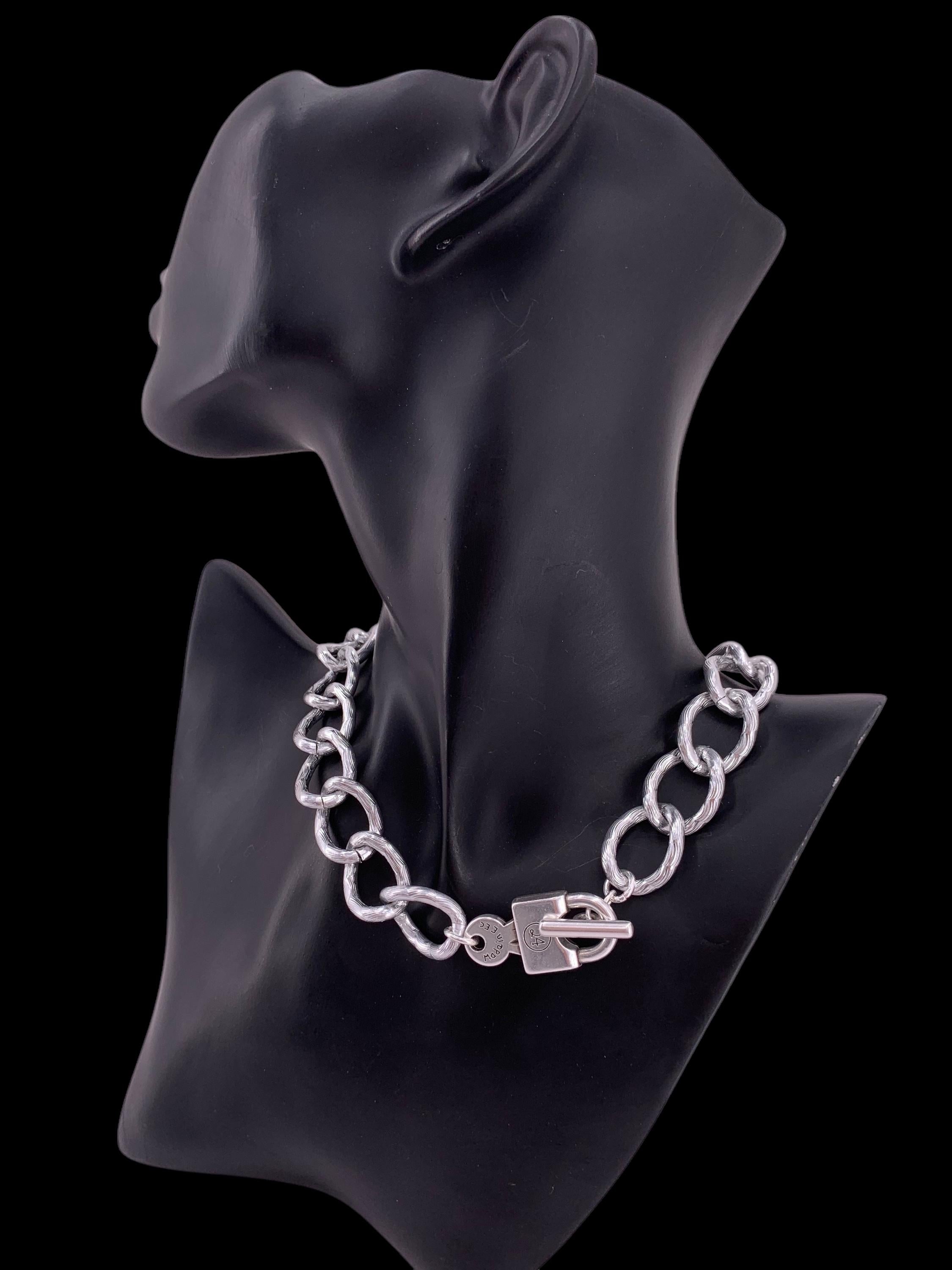 Bulky silver toggle clasp lightweight necklace, bold chain chunky light necklace, aluminum chain necklace, uno de 50 style, gift for her