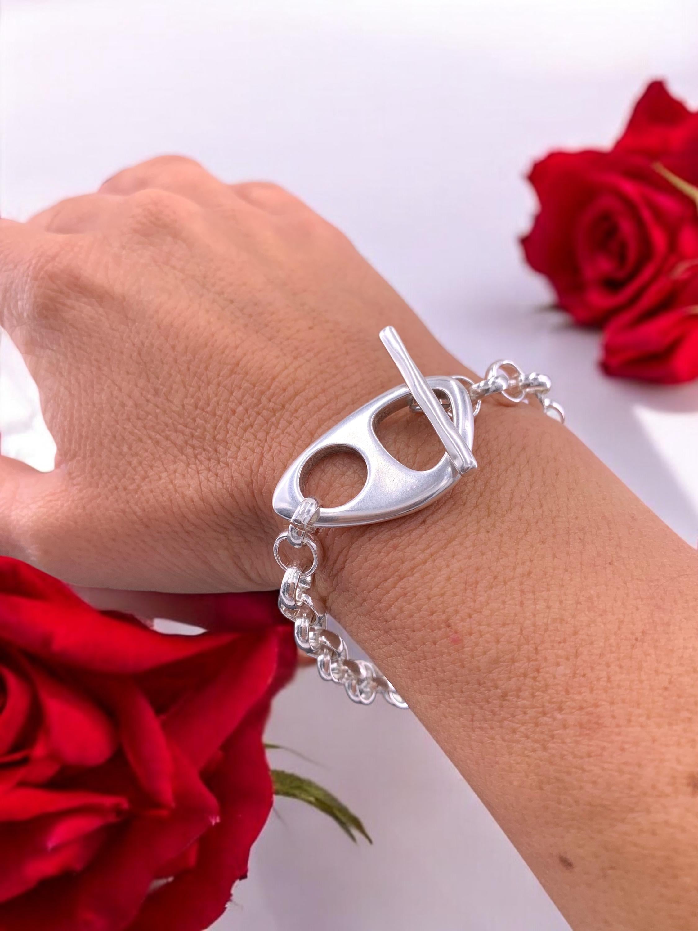 Toggle silver chain chunky bracelet, bulky bracelet, bold chain bracelet, uno de 50 style, valentines gift, bohemian bracelet,
