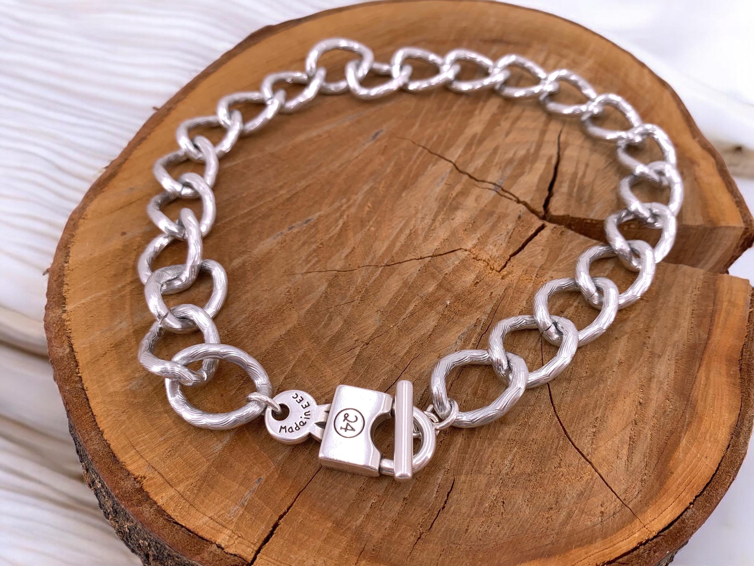 Bulky silver toggle clasp lightweight necklace, bold chain chunky light necklace, aluminum chain necklace, uno de 50 style, gift for her