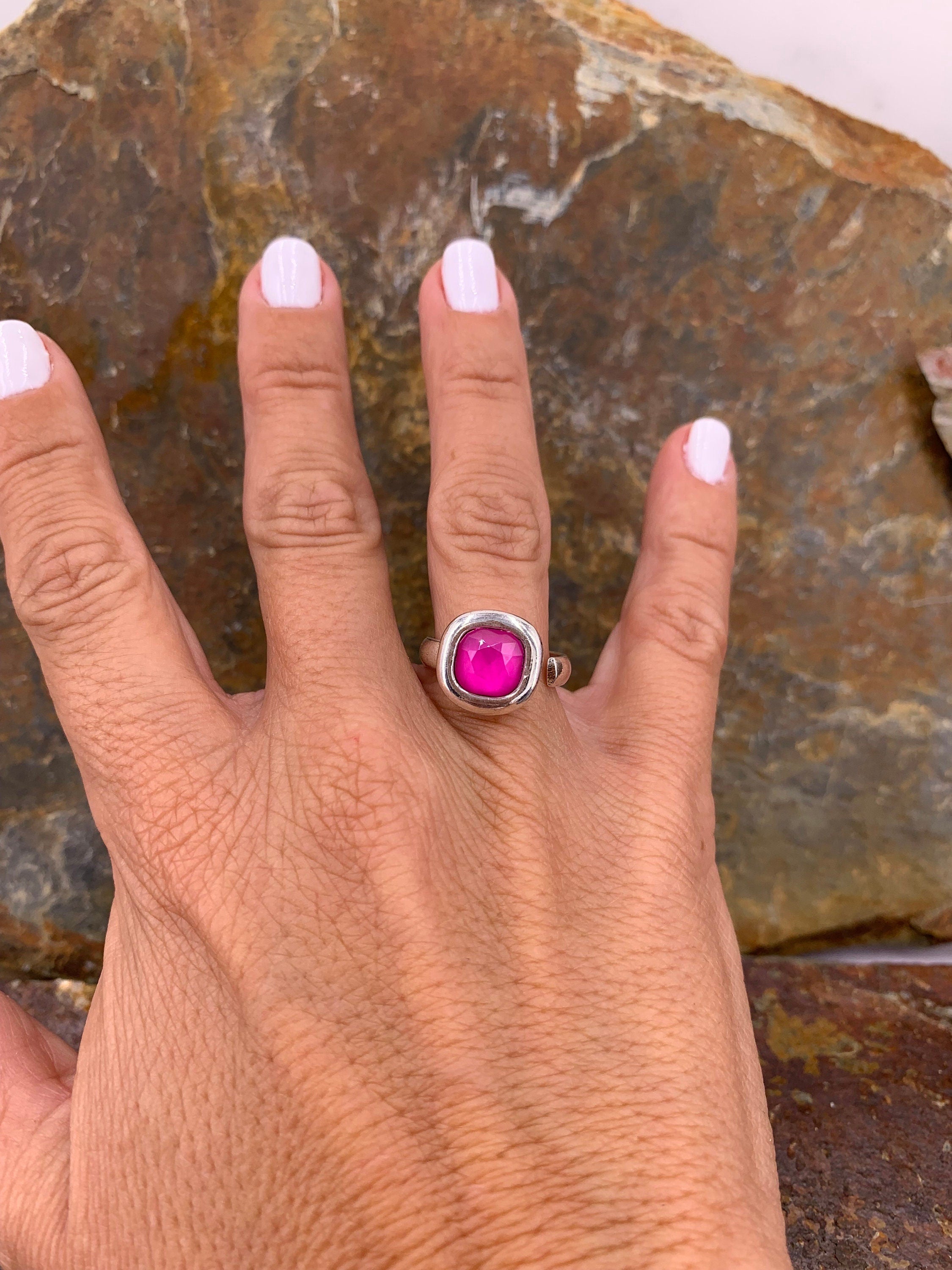 Anillo de plata de tamaño ajustable multicolor con cristal swarovski brillante y llamativo ideal para regalo de mujer, anillo grueso,