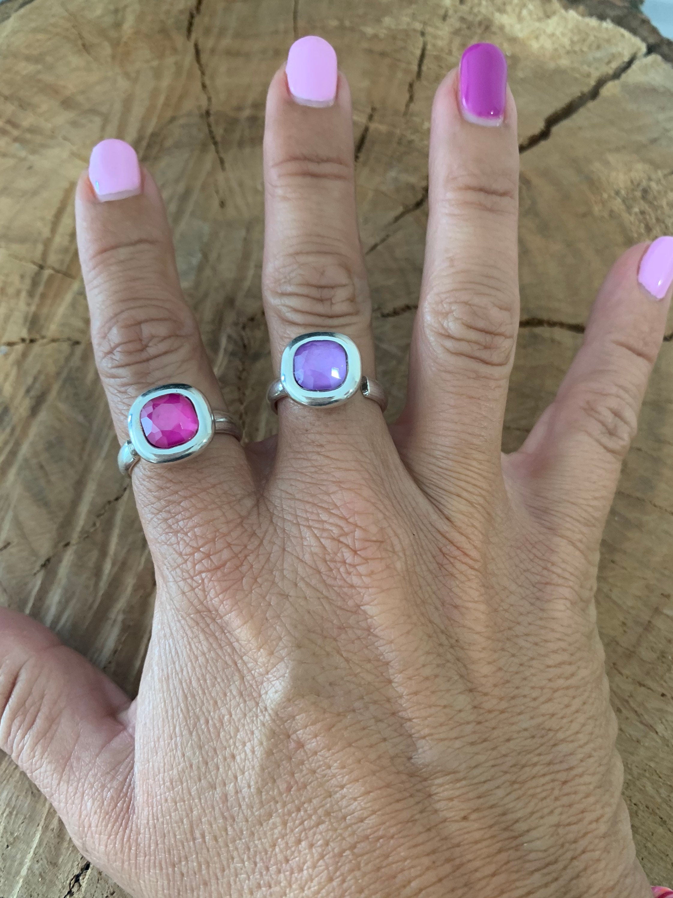 Anillo de plata de tamaño ajustable multicolor con cristal swarovski brillante y llamativo ideal para regalo de mujer, anillo grueso,