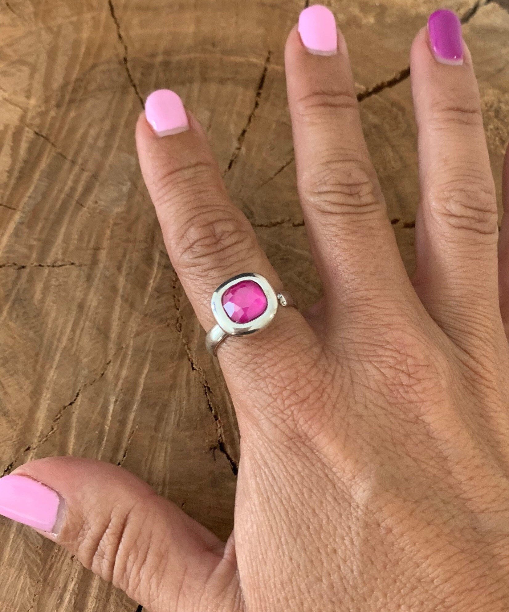 Anillo de plata de tamaño ajustable multicolor con cristal swarovski brillante y llamativo ideal para regalo de mujer, anillo grueso,