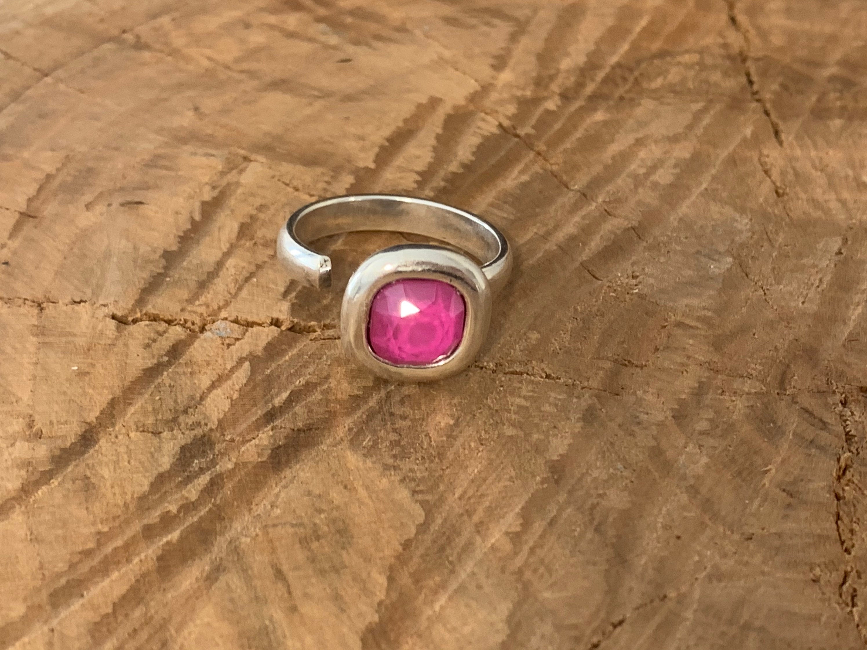 Anillo de plata de tamaño ajustable multicolor con cristal swarovski brillante y llamativo ideal para regalo de mujer, anillo grueso,