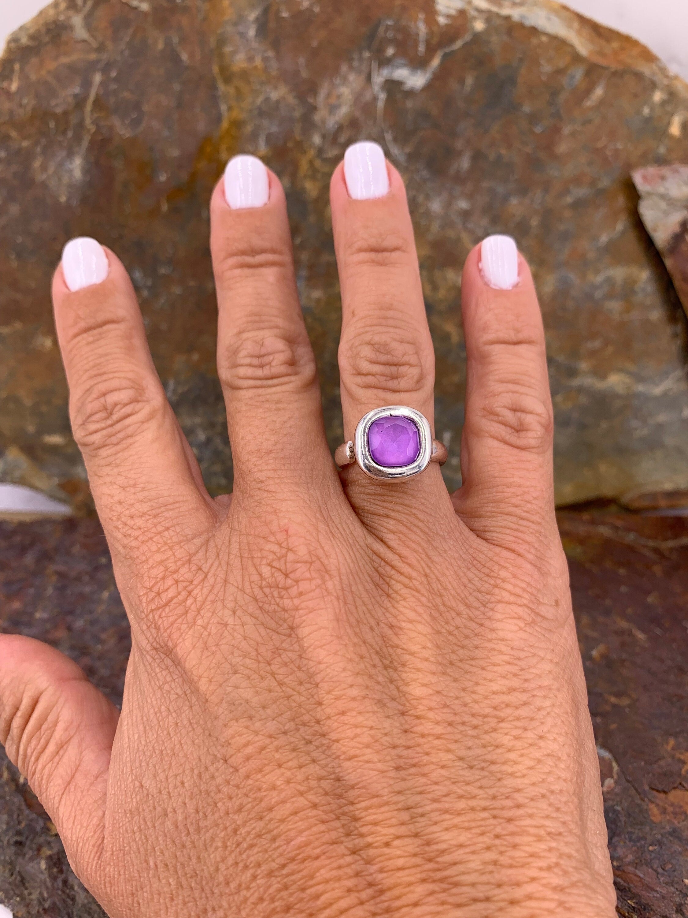 Anillo de plata de tamaño ajustable multicolor con cristal swarovski brillante y llamativo ideal para regalo de mujer, anillo grueso,