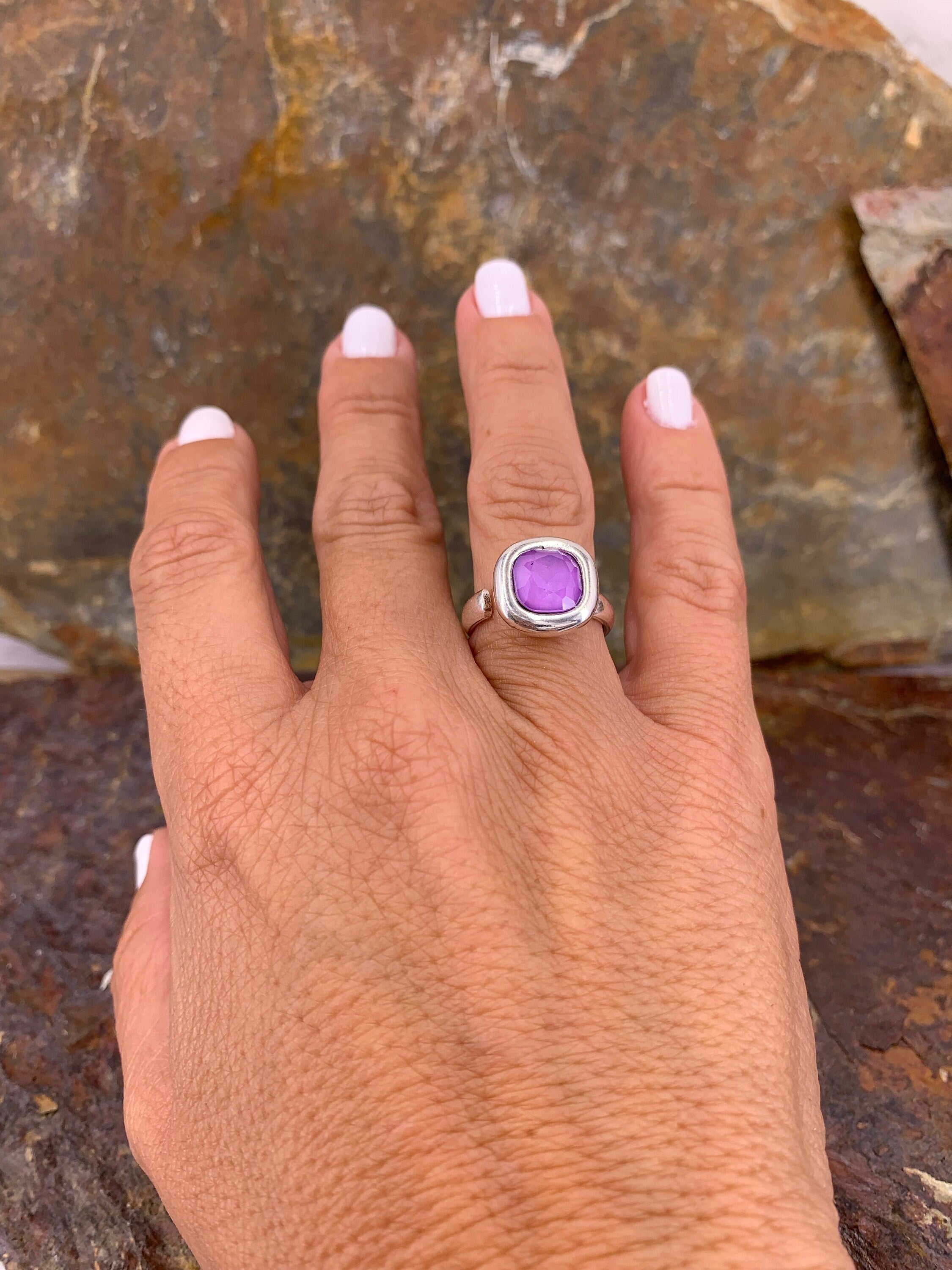 Anillo de plata de tamaño ajustable multicolor con cristal swarovski brillante y llamativo ideal para regalo de mujer, anillo grueso,