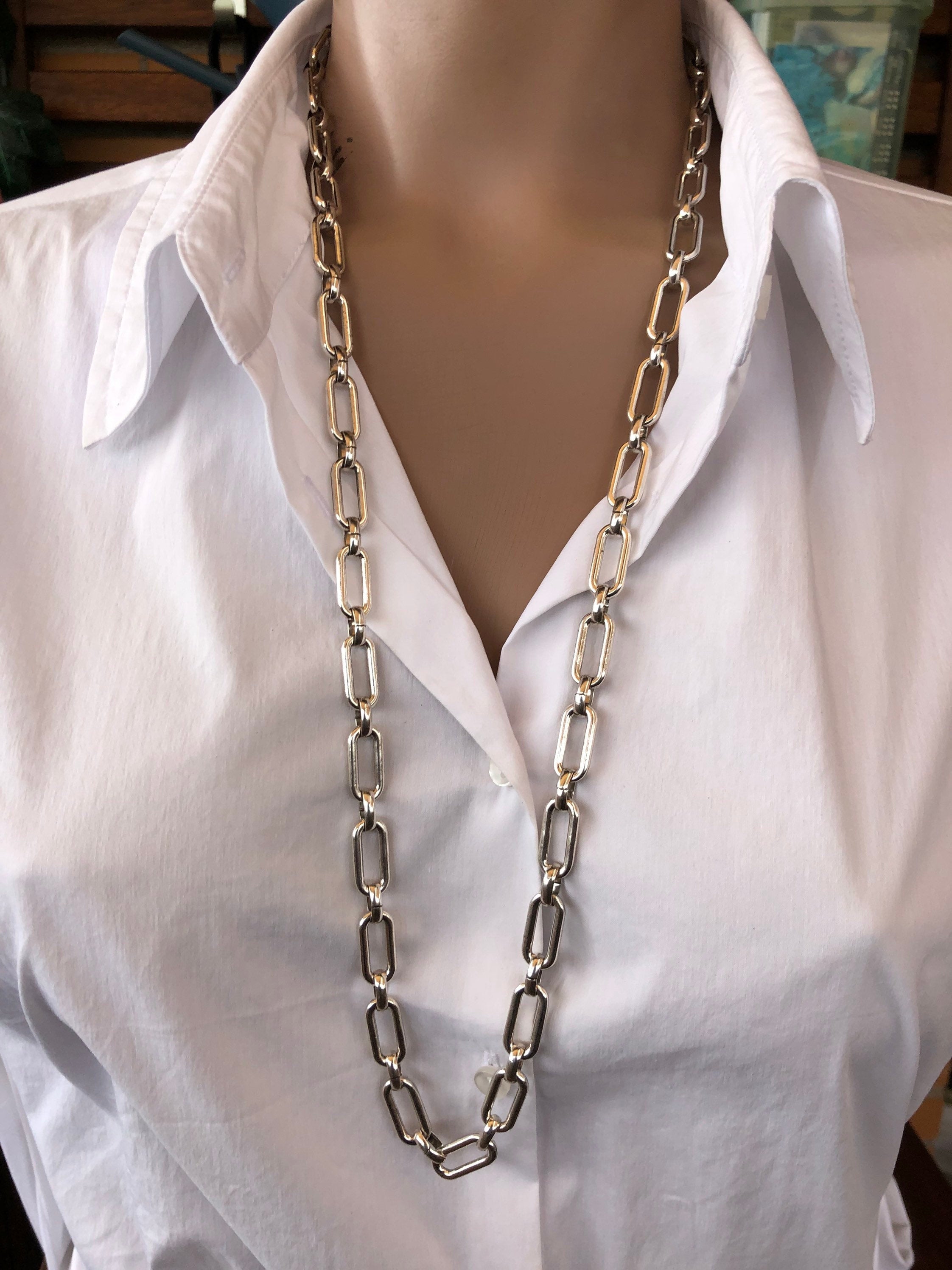 Bulky silver chain necklace, bold necklace, statement necklace, heavyweight chain necklace, simple chunky chain necklace, uno de 50 style