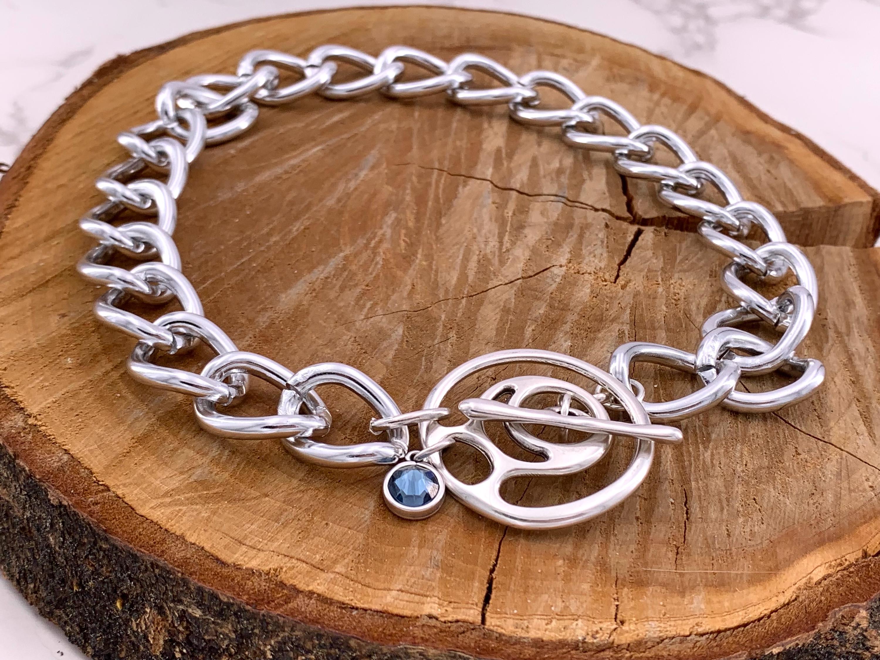 Chunky Silver chain Swarovski pendant toggle clasp necklace, statement necklace, bulky necklace with chunky chain, heavyweight necklace, gif