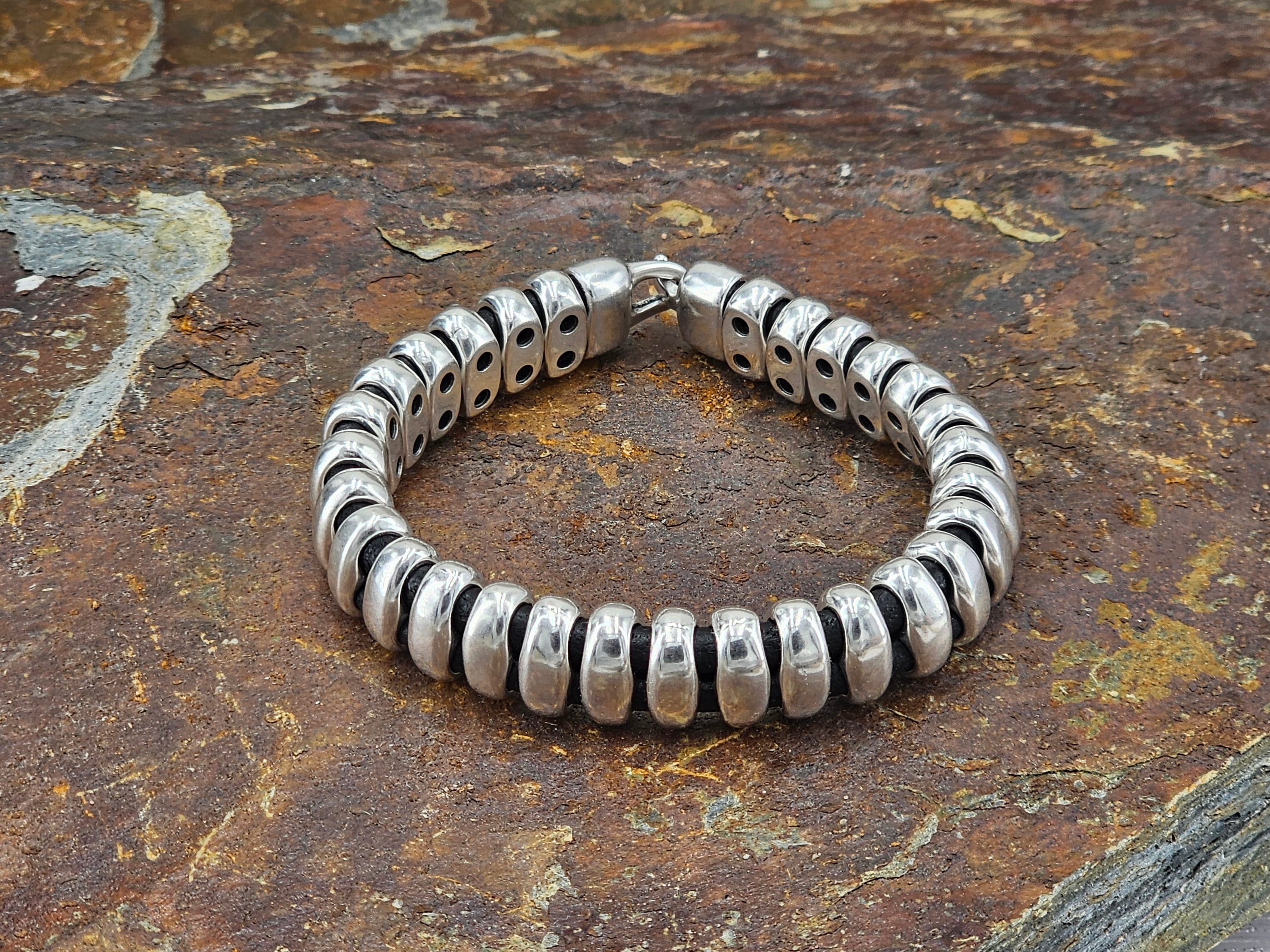 Heavyweight chunky bracelet for men, silver bold bracelet, silver cuff bracelet, statement metal bracelet for men, uno de 50 style bracelets