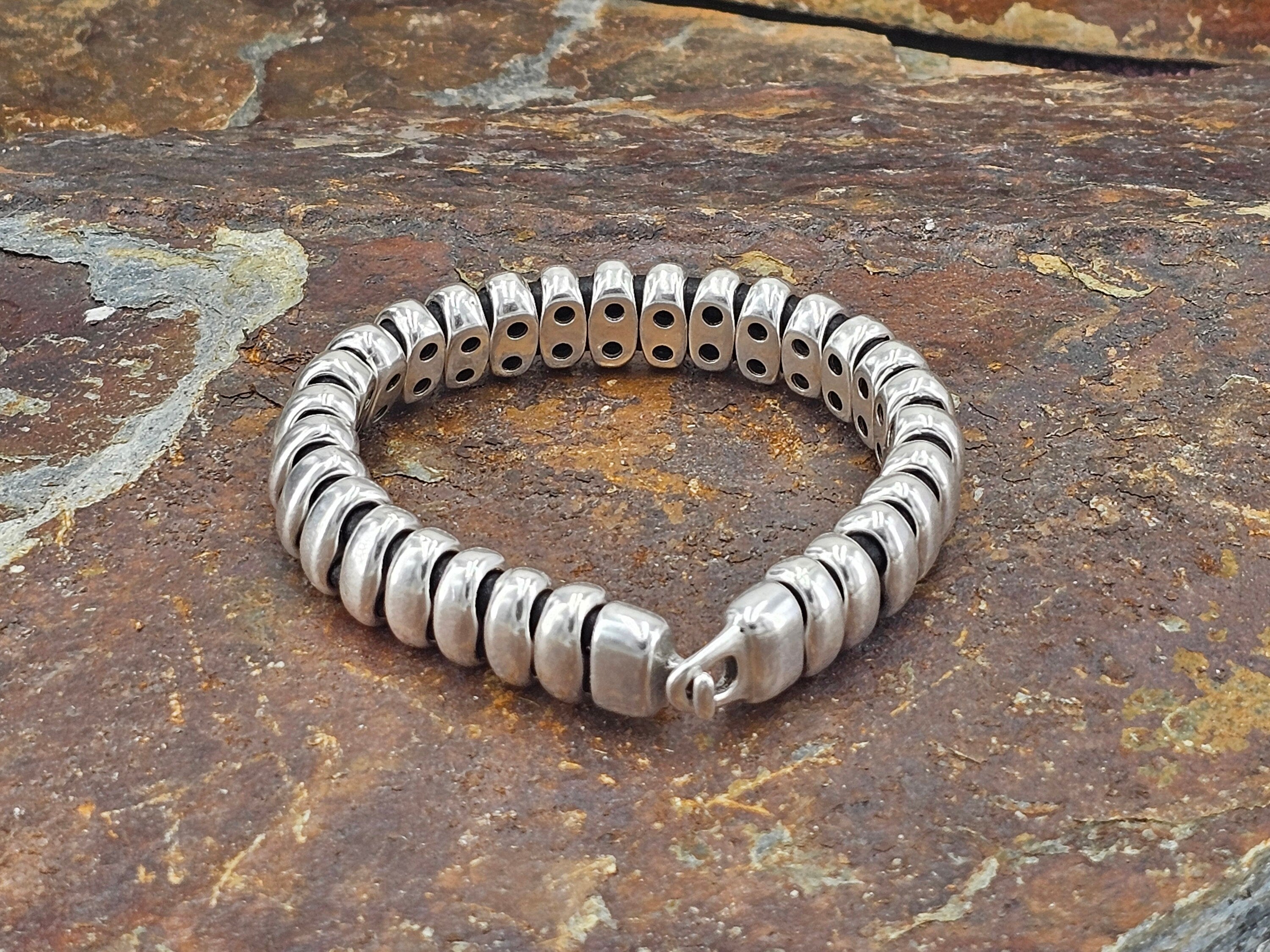 Heavyweight chunky bracelet for men, silver bold bracelet, silver cuff bracelet, statement metal bracelet for men, uno de 50 style bracelets