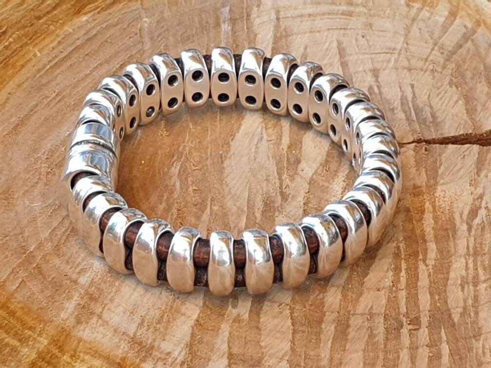 Heavyweight chunky bracelet for men, silver bold bracelet, silver cuff bracelet, statement metal bracelet for men, uno de 50 style bracelets