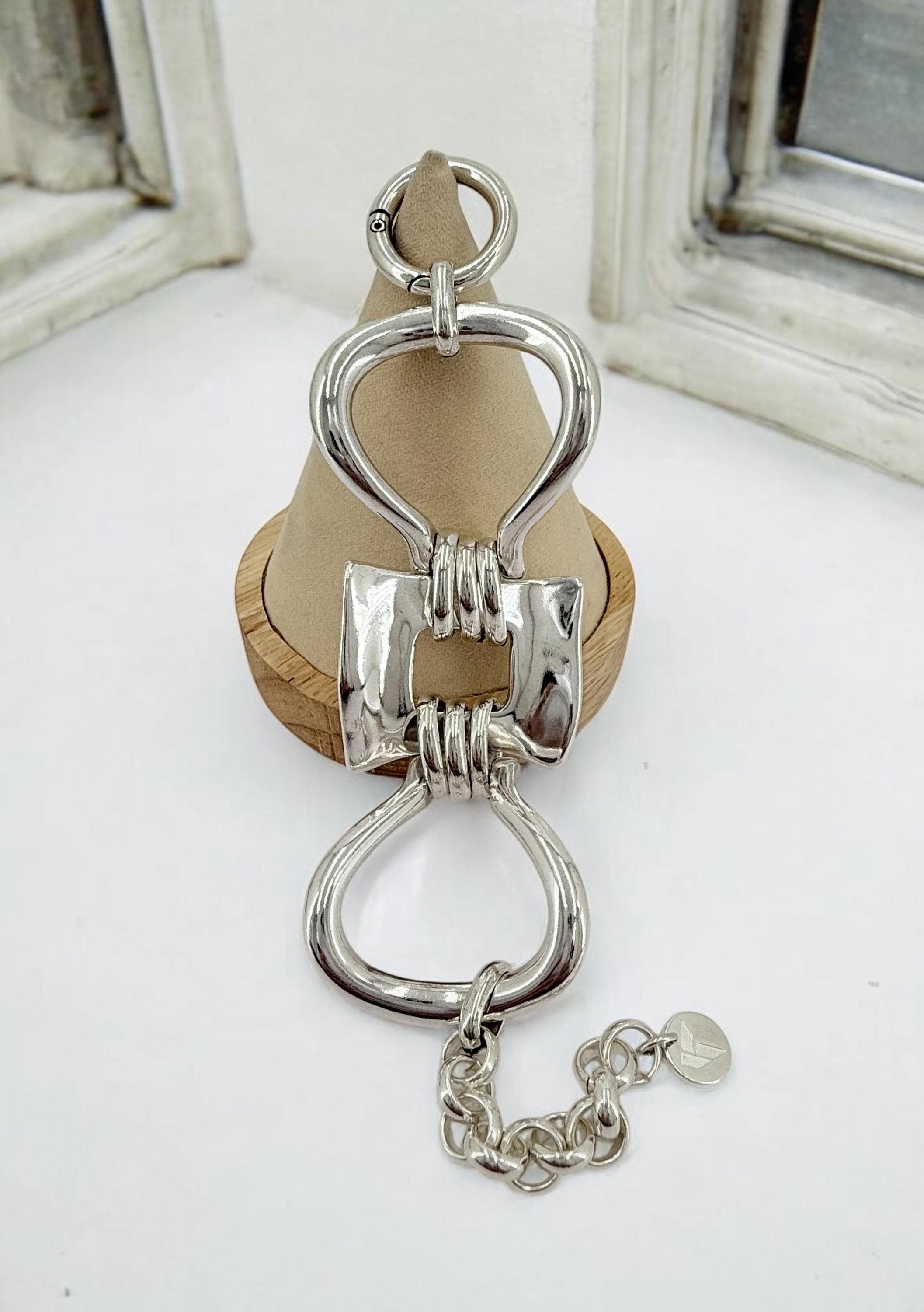 Chunky Silver Chain Bracelet – Bold Cuff with Round Clasp – Adjustable Heavyweight Design – Handmade Kukuri Jewelry