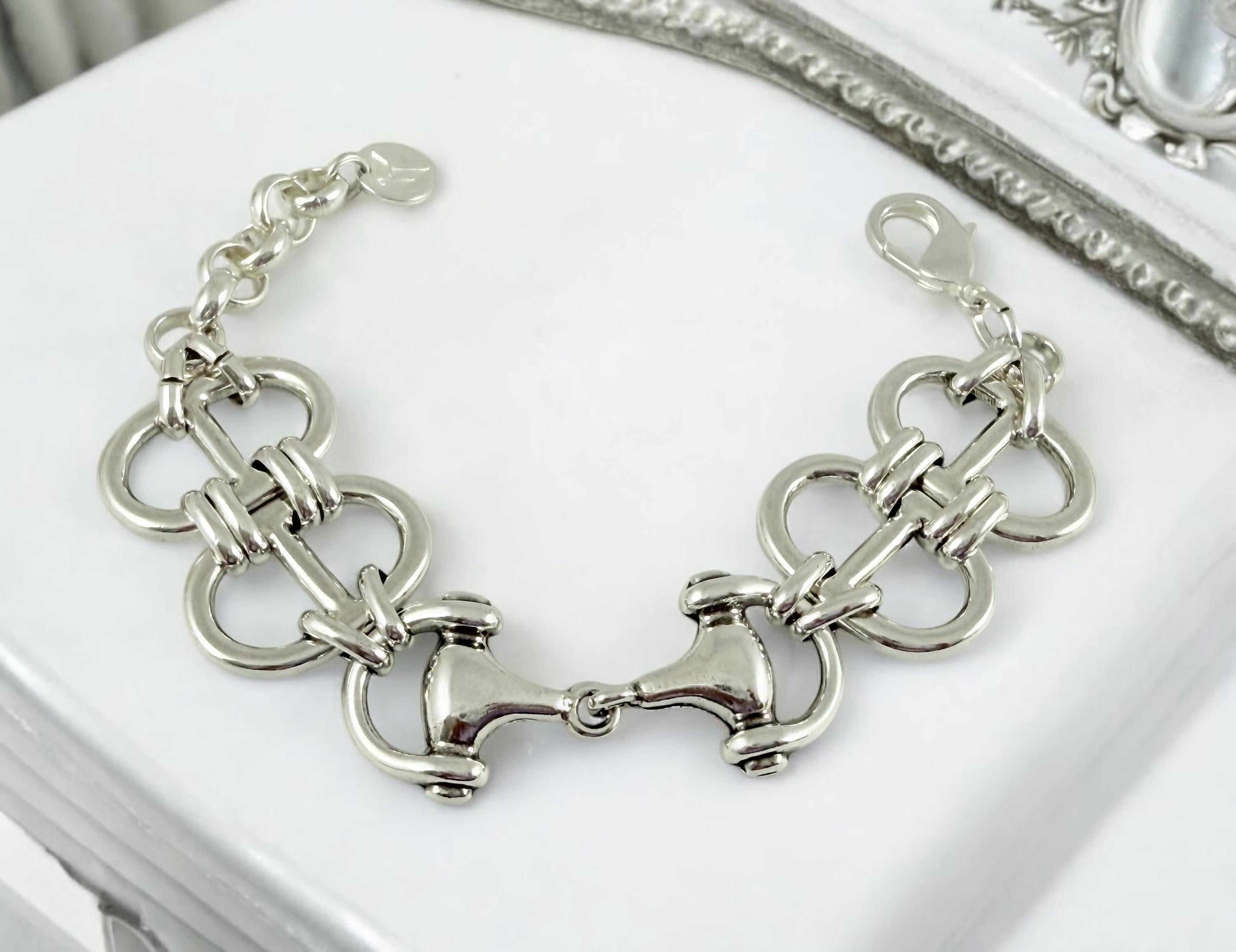 Chunky Silver Bracelet – Equestrian Centerpiece – Thick Nautical Chain – Adjustable Cuff – Handmade Kukuri Jewelry