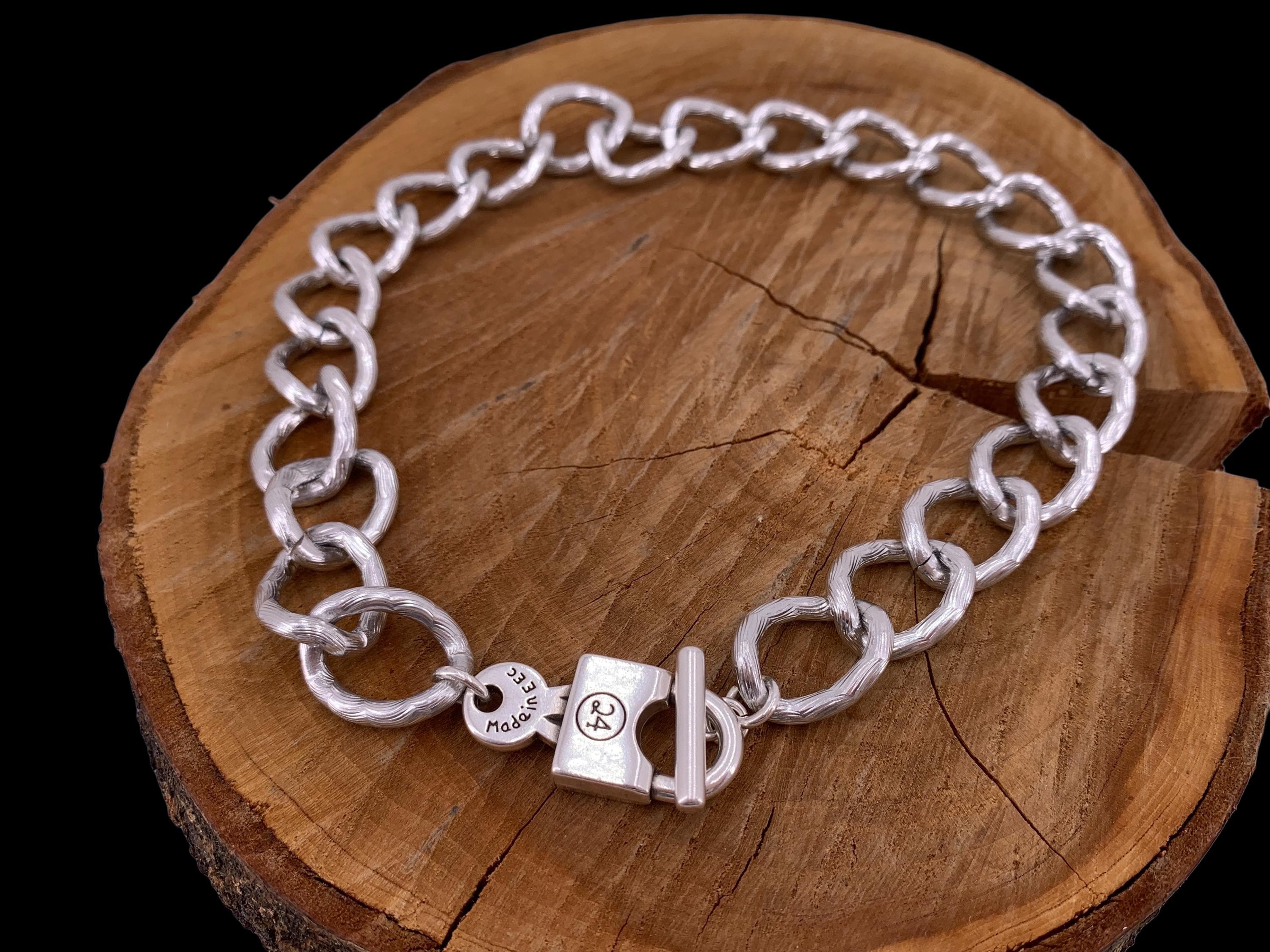 Chunky Aluminum Chain Necklace – Padlock Toggle Clasp – Handmade Kukuri Jewelry – Lightweight Statement Piece