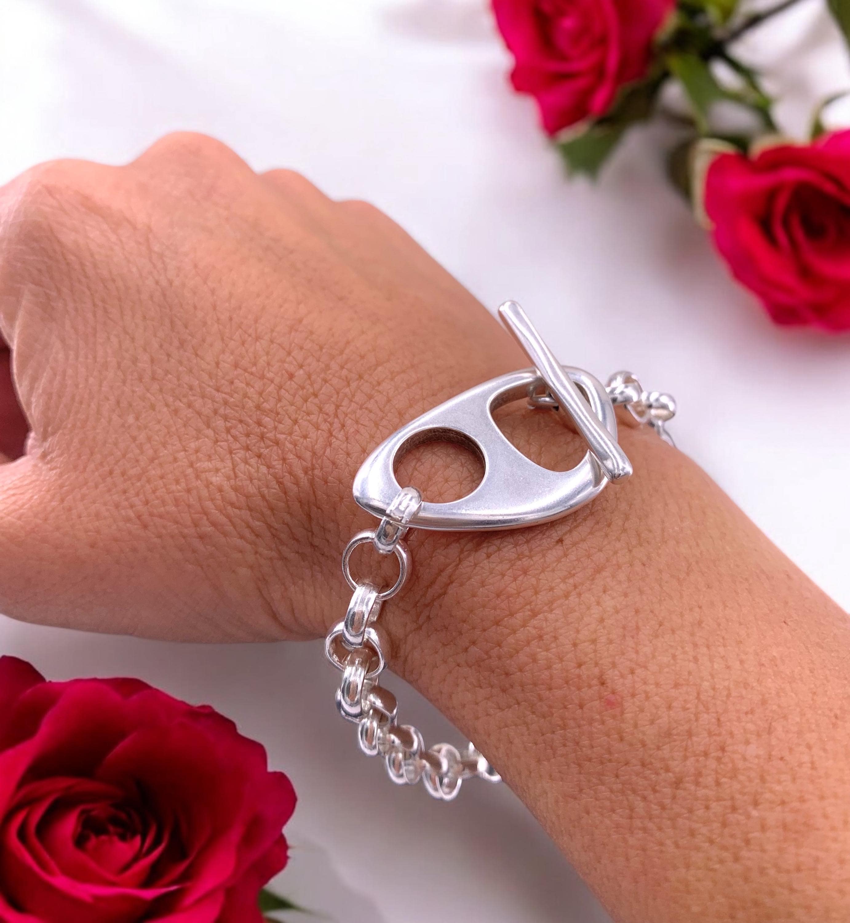 Chunky Silver Rolo Chain Bracelet – Toggle Clasp – Handmade Kukuri Jewelry – bold T cuff