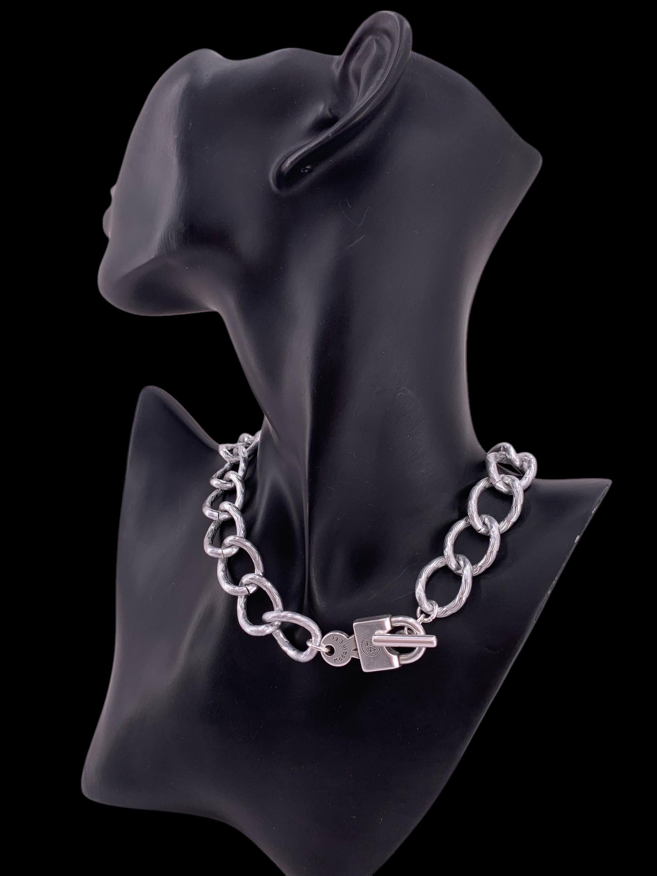 Chunky Aluminum Chain Necklace – Padlock Toggle Clasp – Handmade Kukuri Jewelry – Lightweight Statement Piece