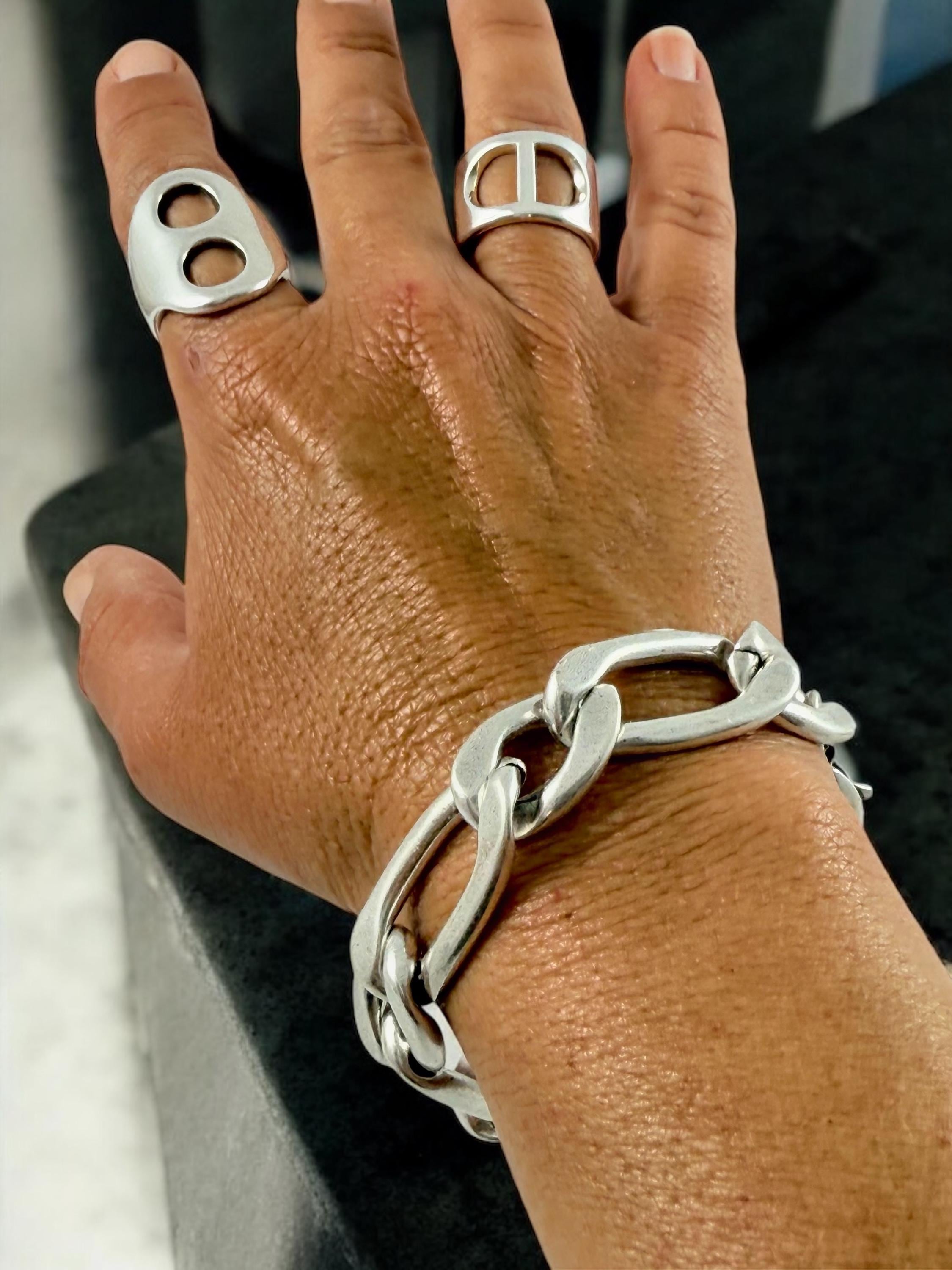 Chunky Silver Figaro Chain Bracelet – Bold Lightweight statement Links – Handmade Kukuri Jewelry