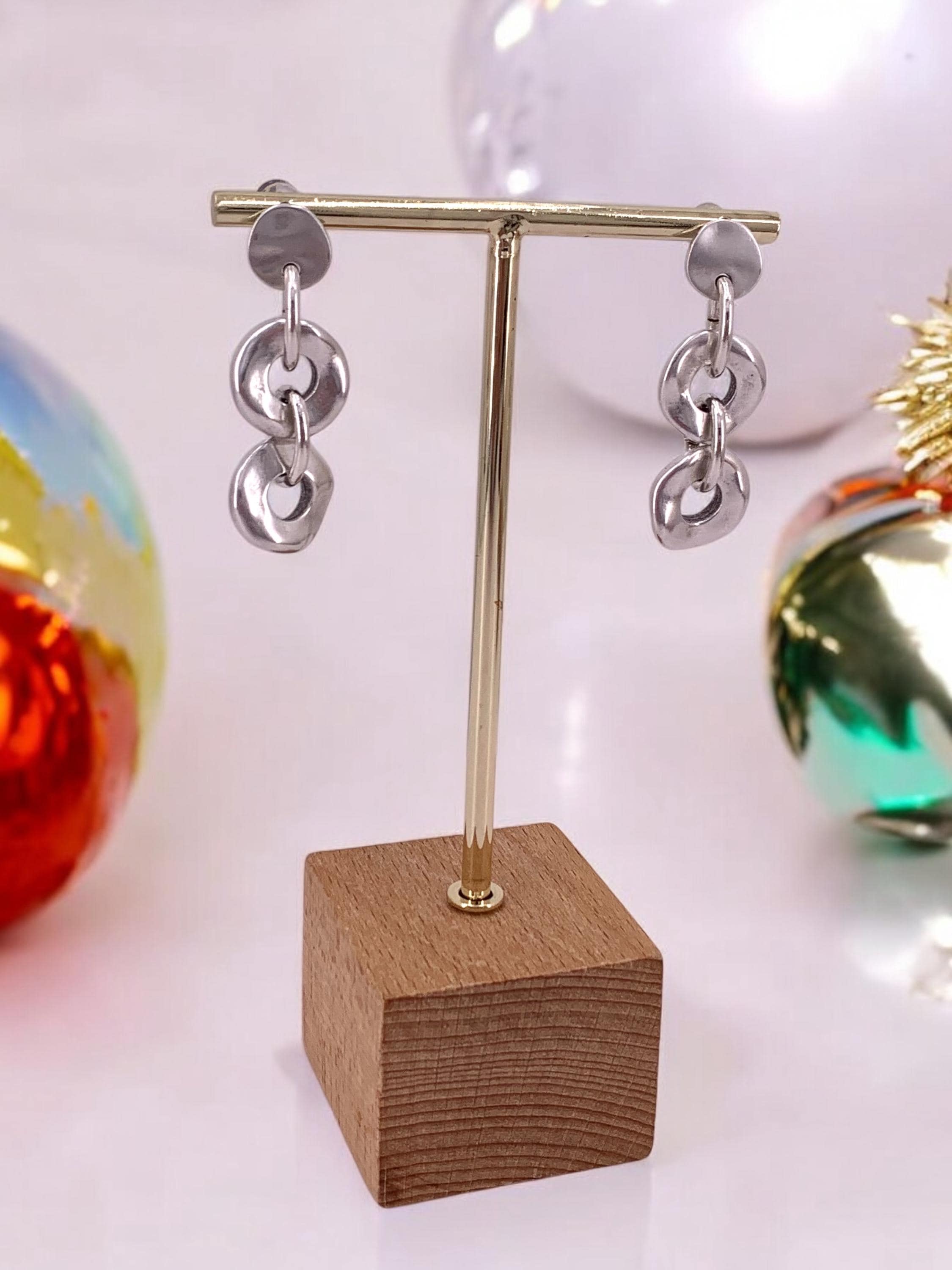 Chunky Silver Chain Link Earrings – Oversized Statement Earrings – Handmade Kukuri Jewelry