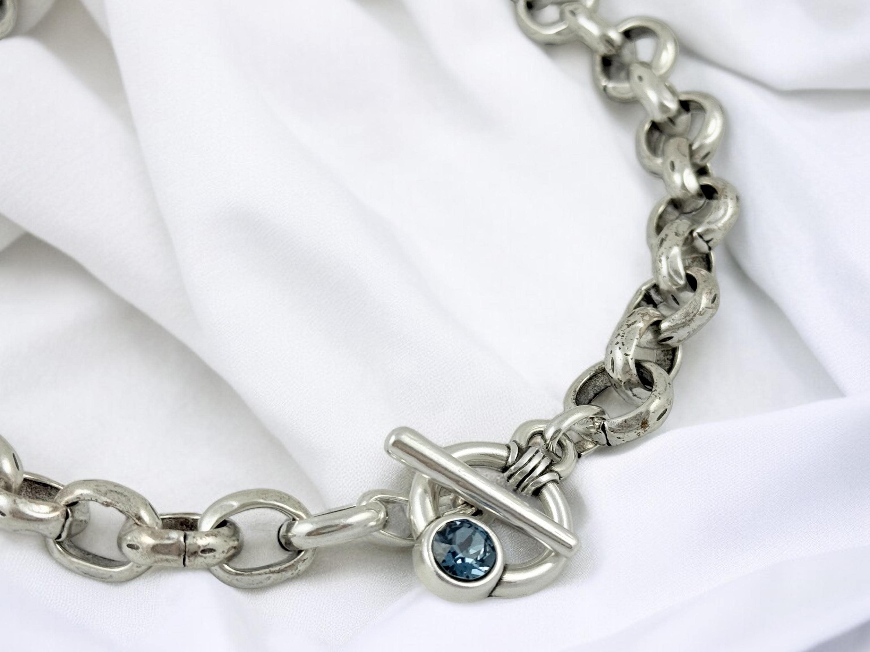 Chunky Silver Chain Necklace – Sculptural Solid Link – Swarovski Toggle Clasp – Bold Brutalist Statement – Kukuri Jewelry