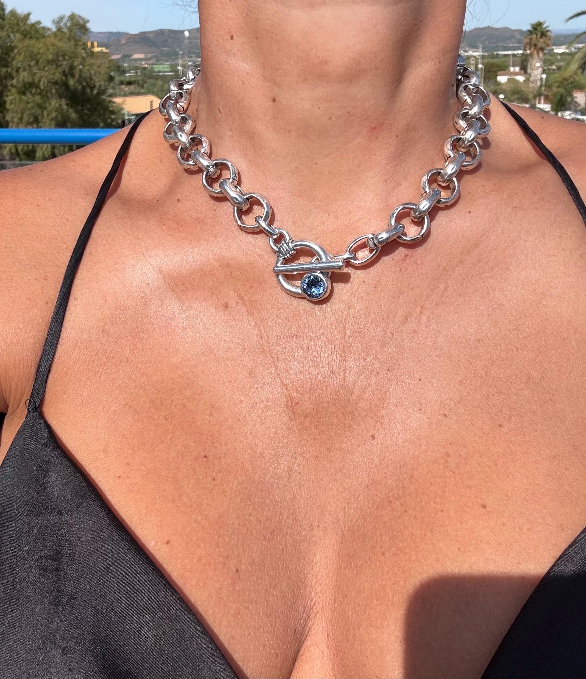 Chunky Silver Chain Necklace – Sculptural Solid Link – Swarovski Toggle Clasp – Bold Brutalist Statement – Kukuri Jewelry