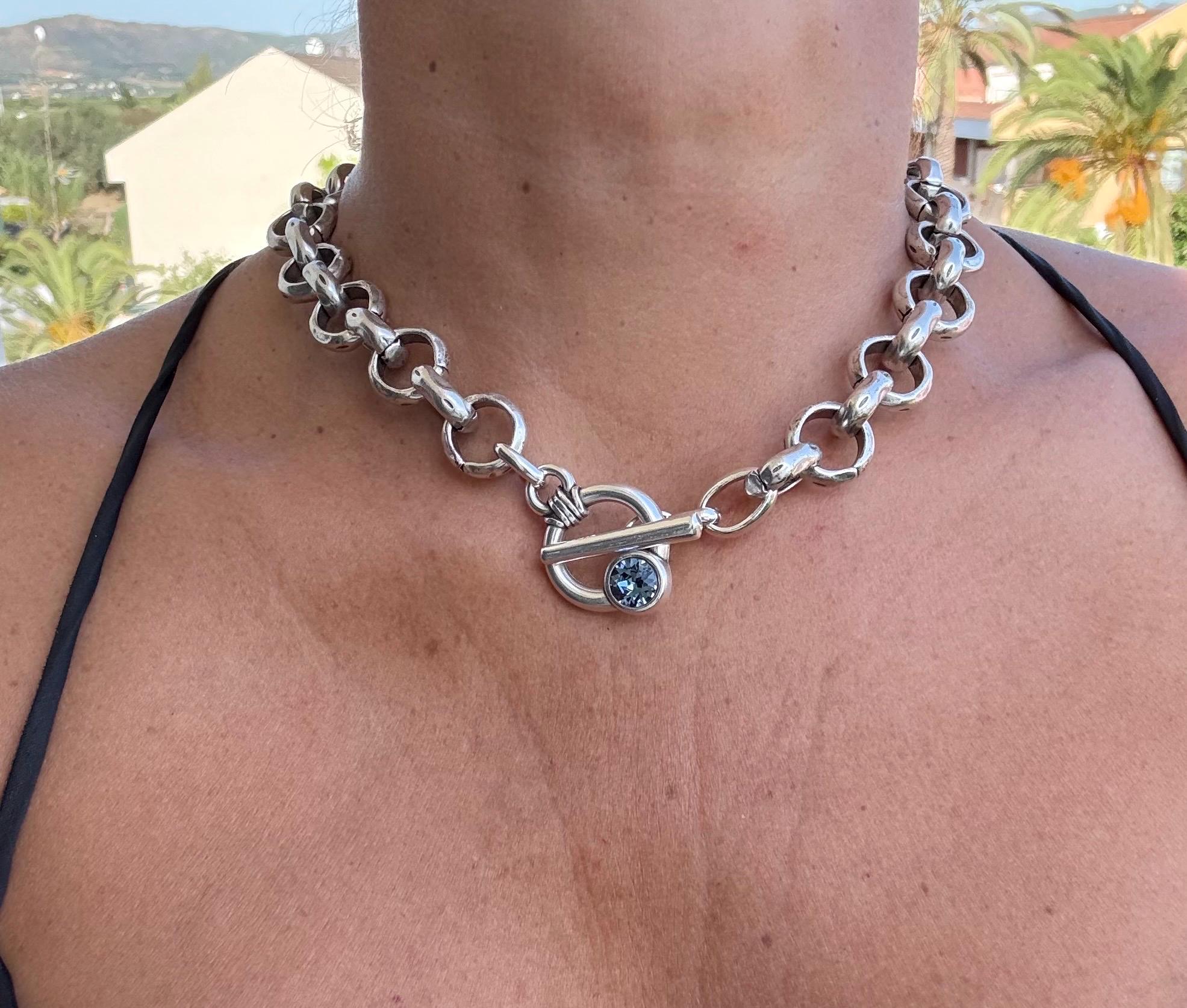 Chunky Silver Chain Necklace – Sculptural Solid Link – Swarovski Toggle Clasp – Bold Brutalist Statement – Kukuri Jewelry