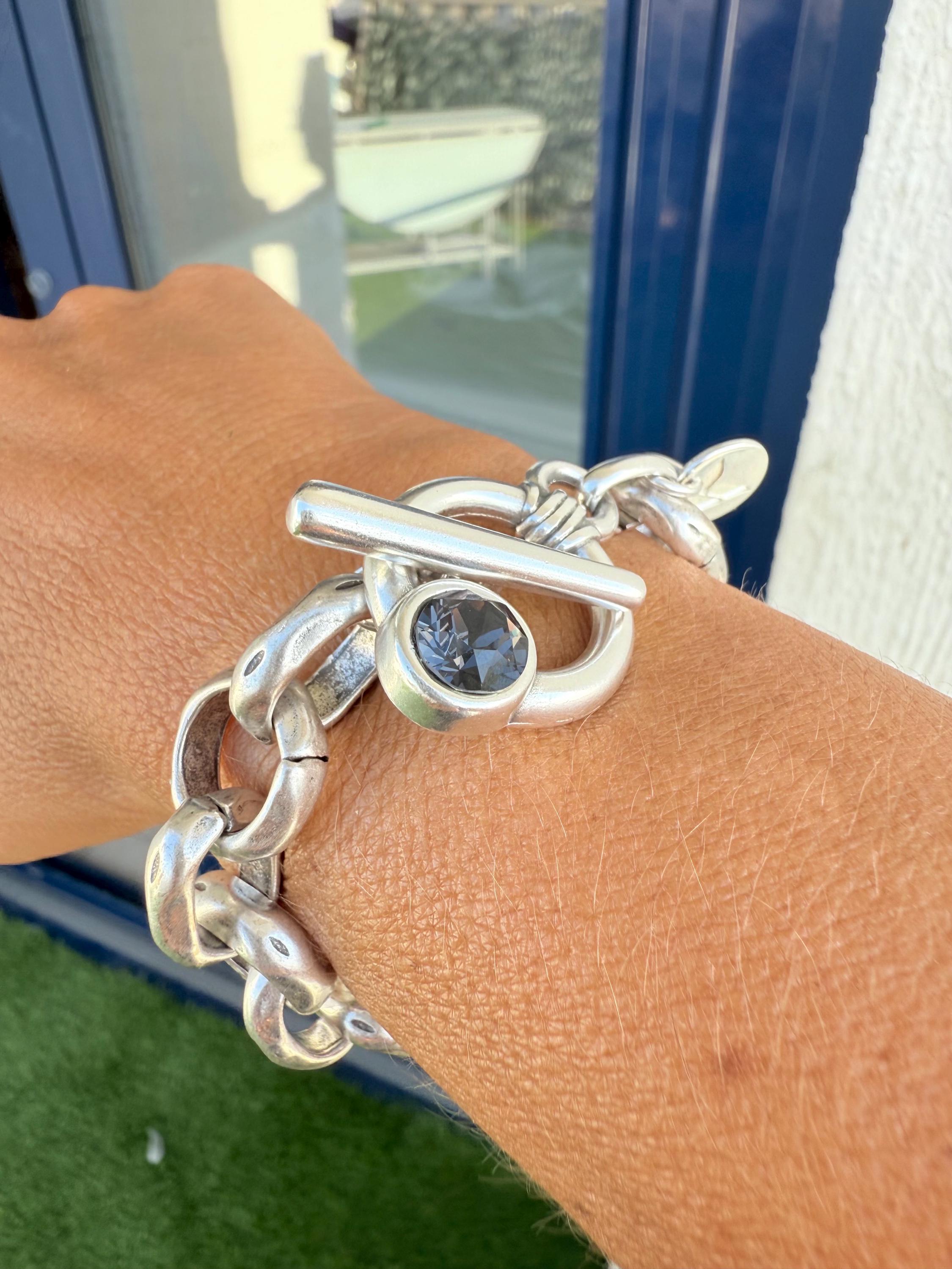 Chunky Silver Chain Necklace – Sculptural Solid Link – Swarovski Toggle Clasp – Bold Brutalist Statement – Kukuri Jewelry