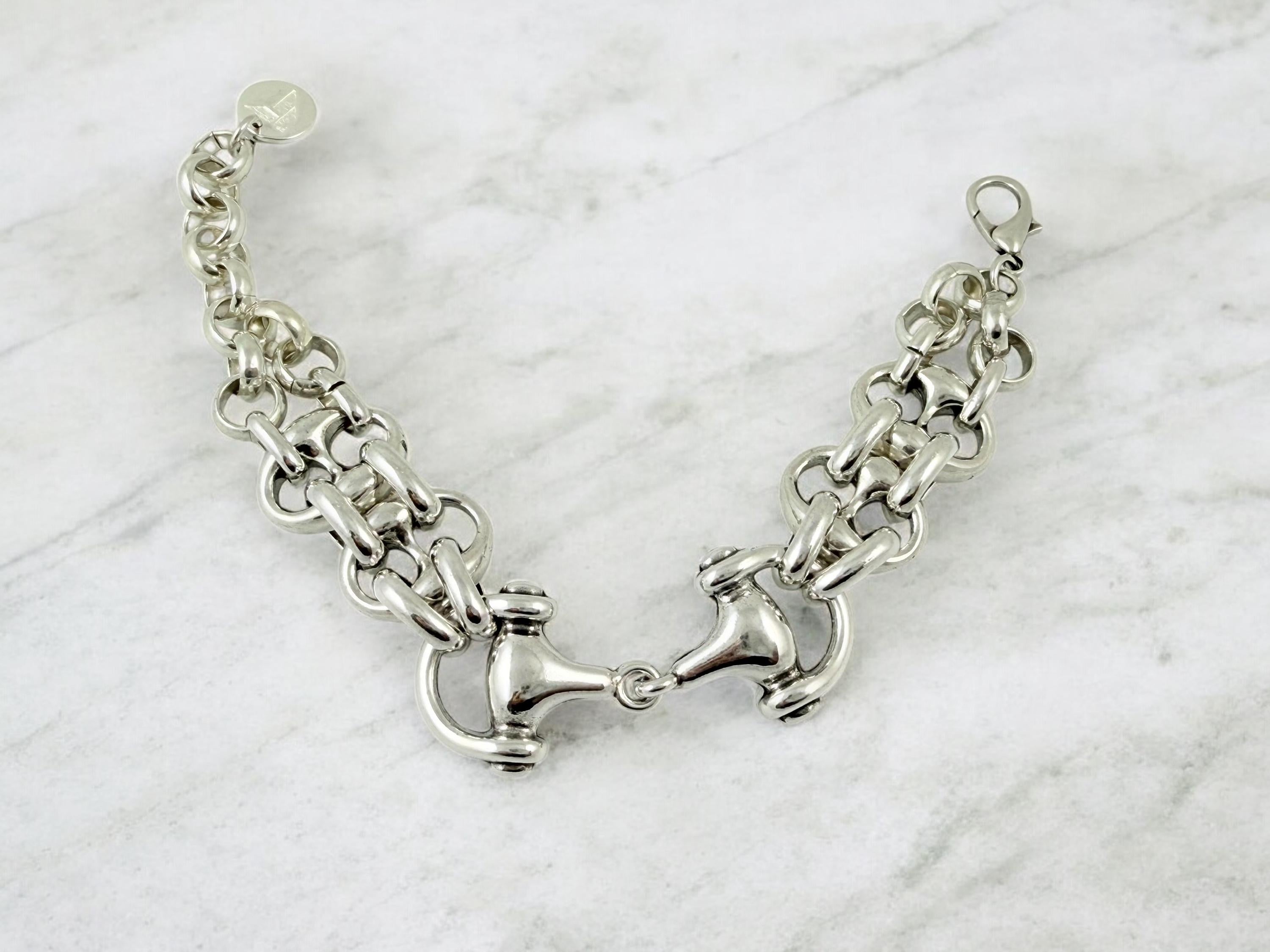 Chunky Silver Bracelet – Horse Bit Centerpiece – Nautical Links – Adjustable Statement Boho Jewelry – Kukuri Jewelry
