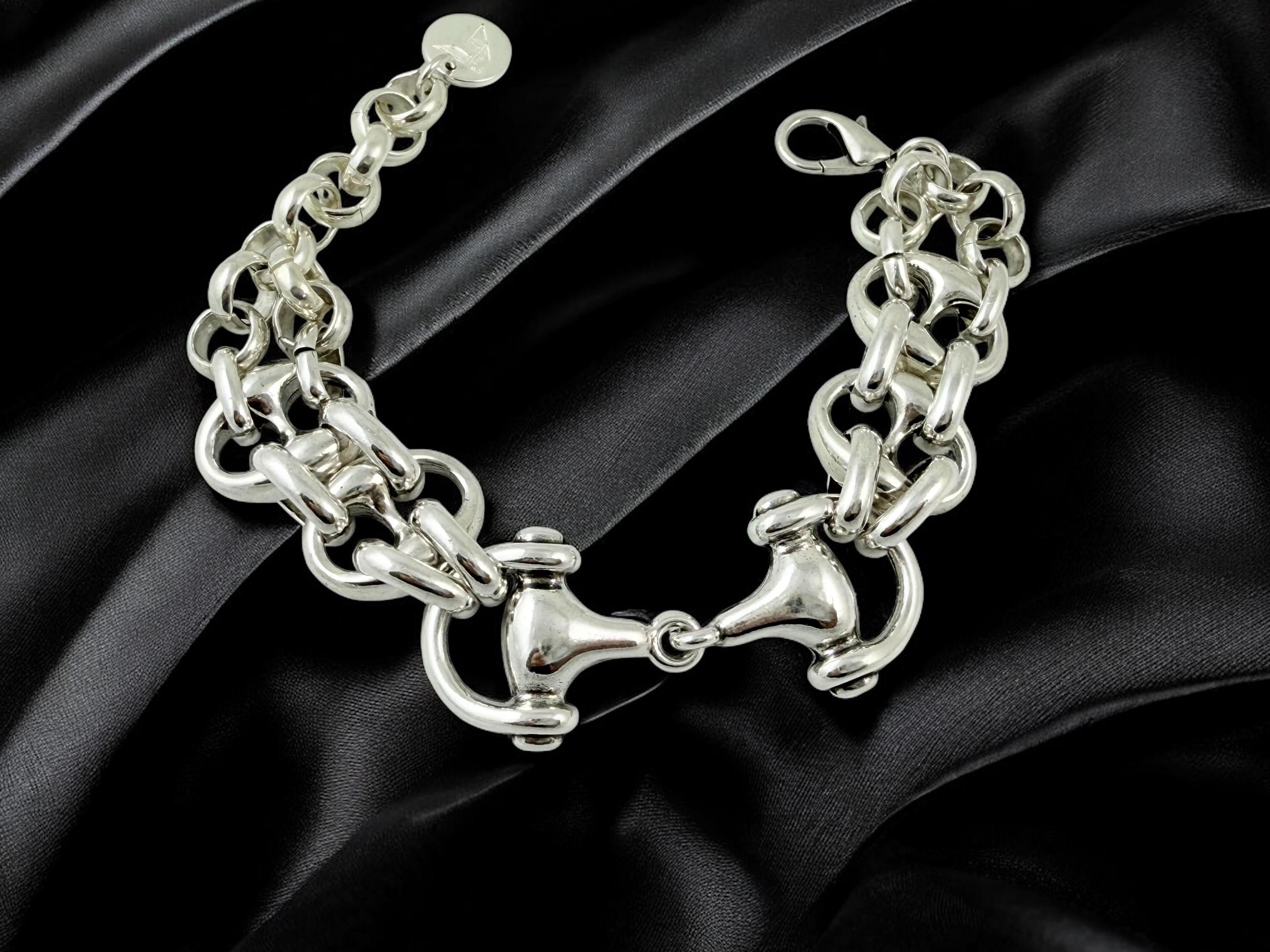 Chunky Silver Bracelet – Horse Bit Centerpiece – Nautical Links – Adjustable Statement Boho Jewelry – Kukuri Jewelry
