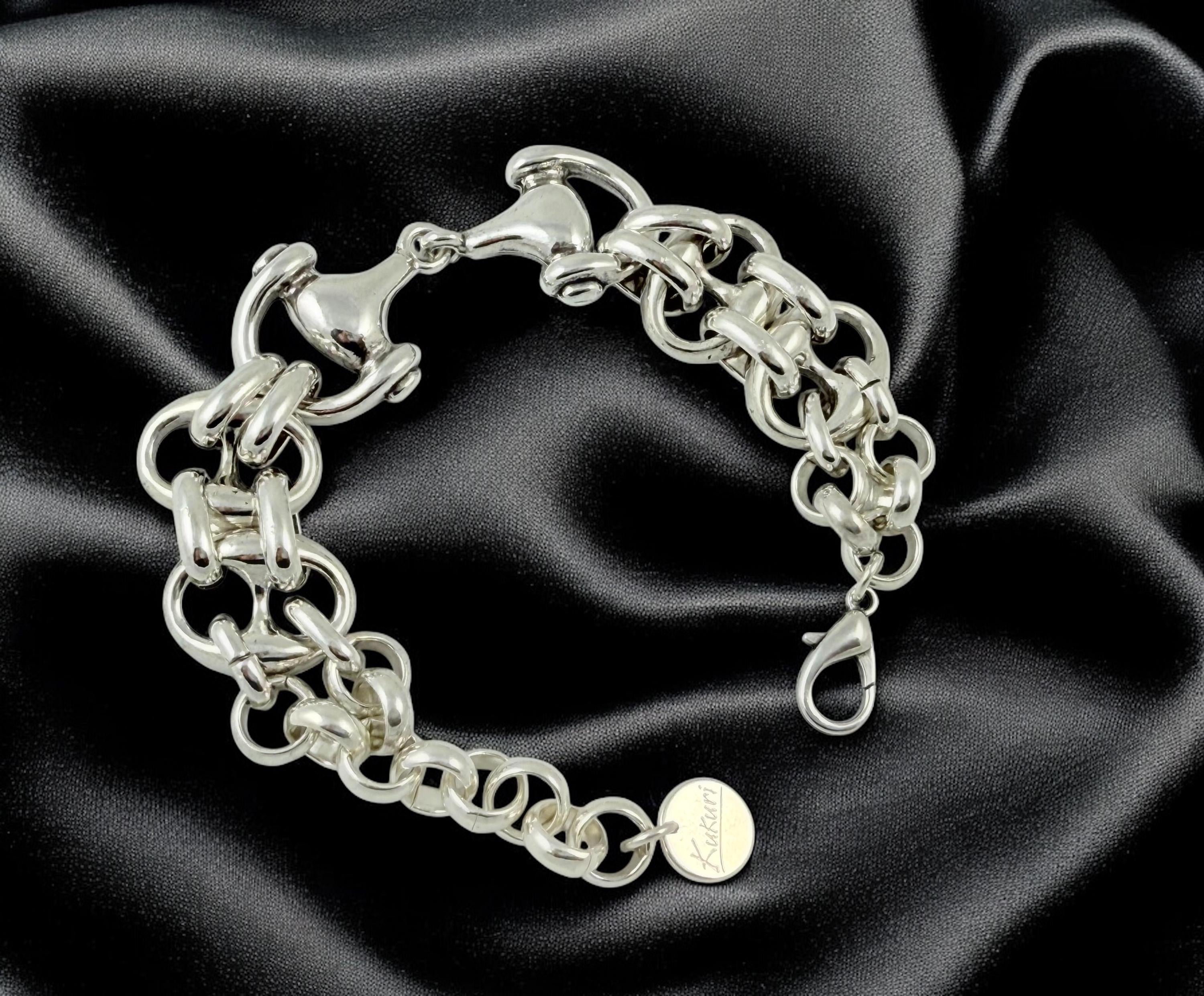 Chunky Silver Bracelet – Horse Bit Centerpiece – Nautical Links – Adjustable Statement Boho Jewelry – Kukuri Jewelry