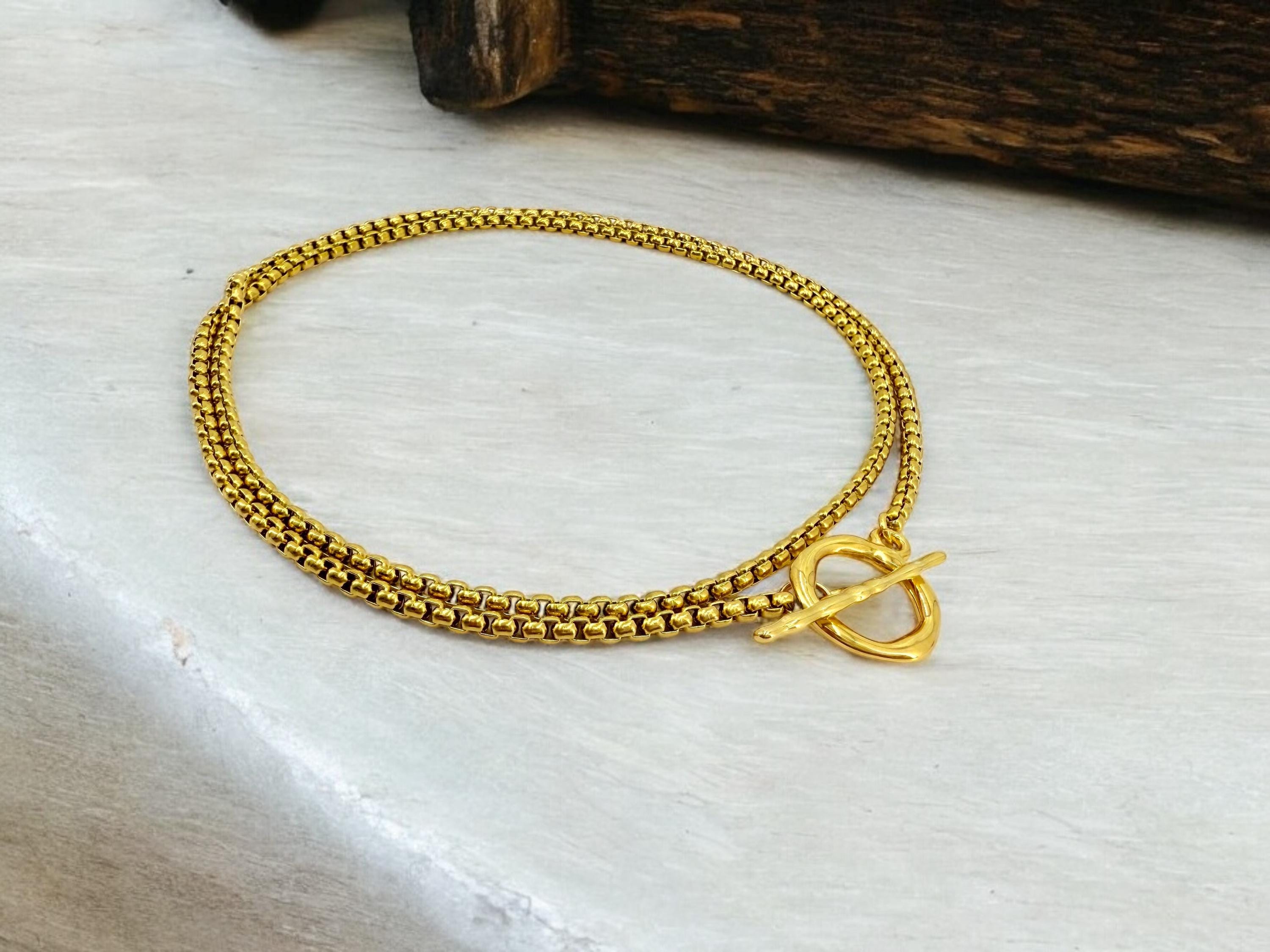 Chunky Gold-Tone Stainless Steel Necklace – Double or Single Wear - layered chain bold toggle choker– Kukuri Jewelry