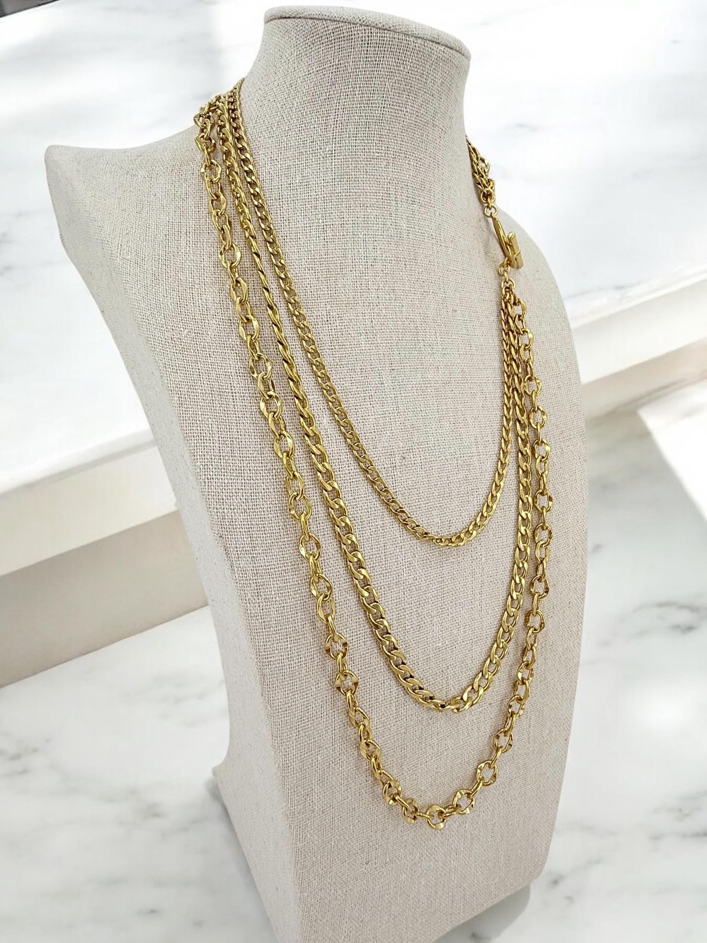 Chunky Multi-Strand Gold Chain Necklace – Layered Wrap Design with Toggle Clasp
