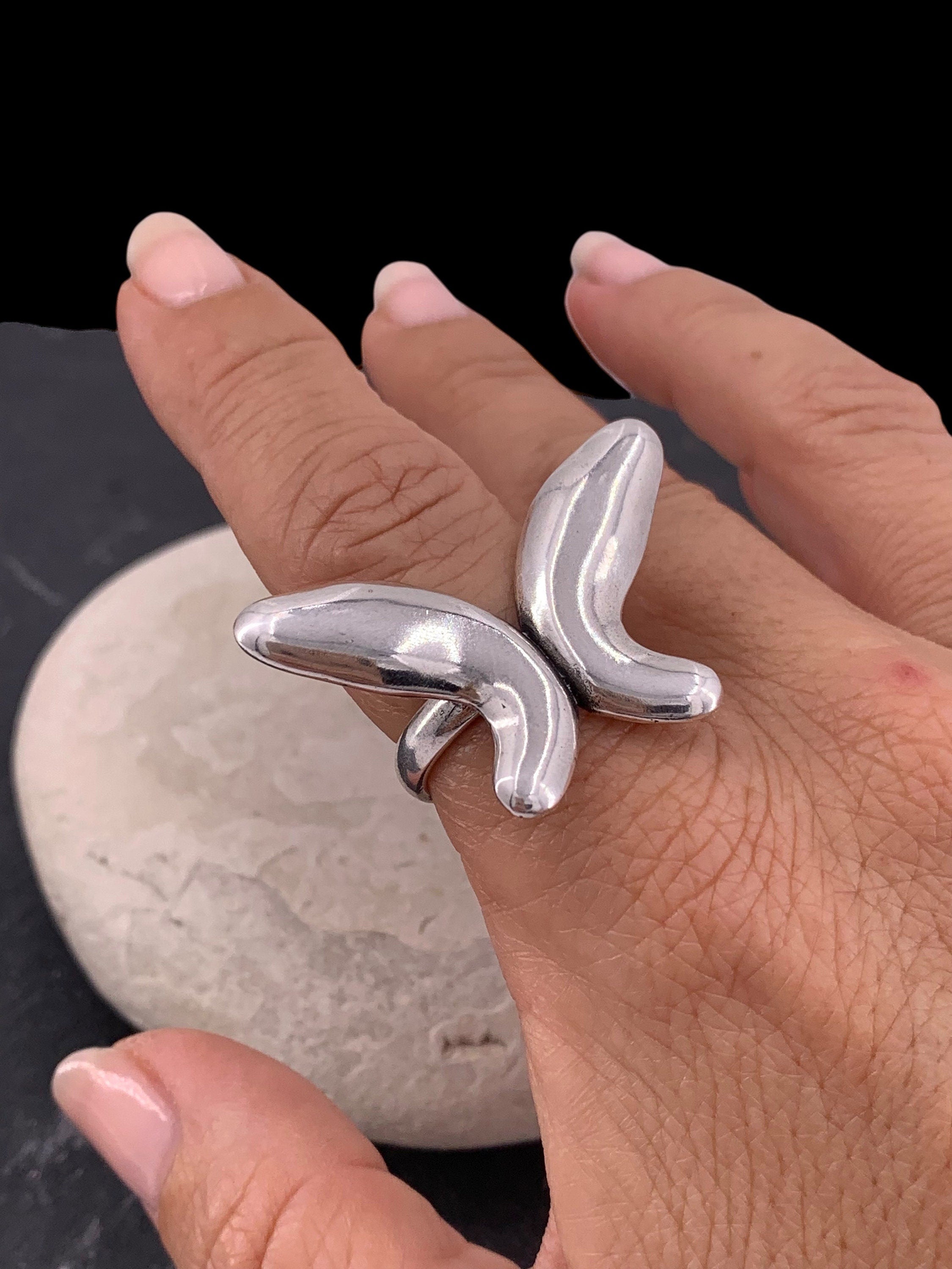 Chunky Butterfly-Shaped Silver Ring – Oversized Statement Design – Adjustable Fit – Kukuri Jewelry