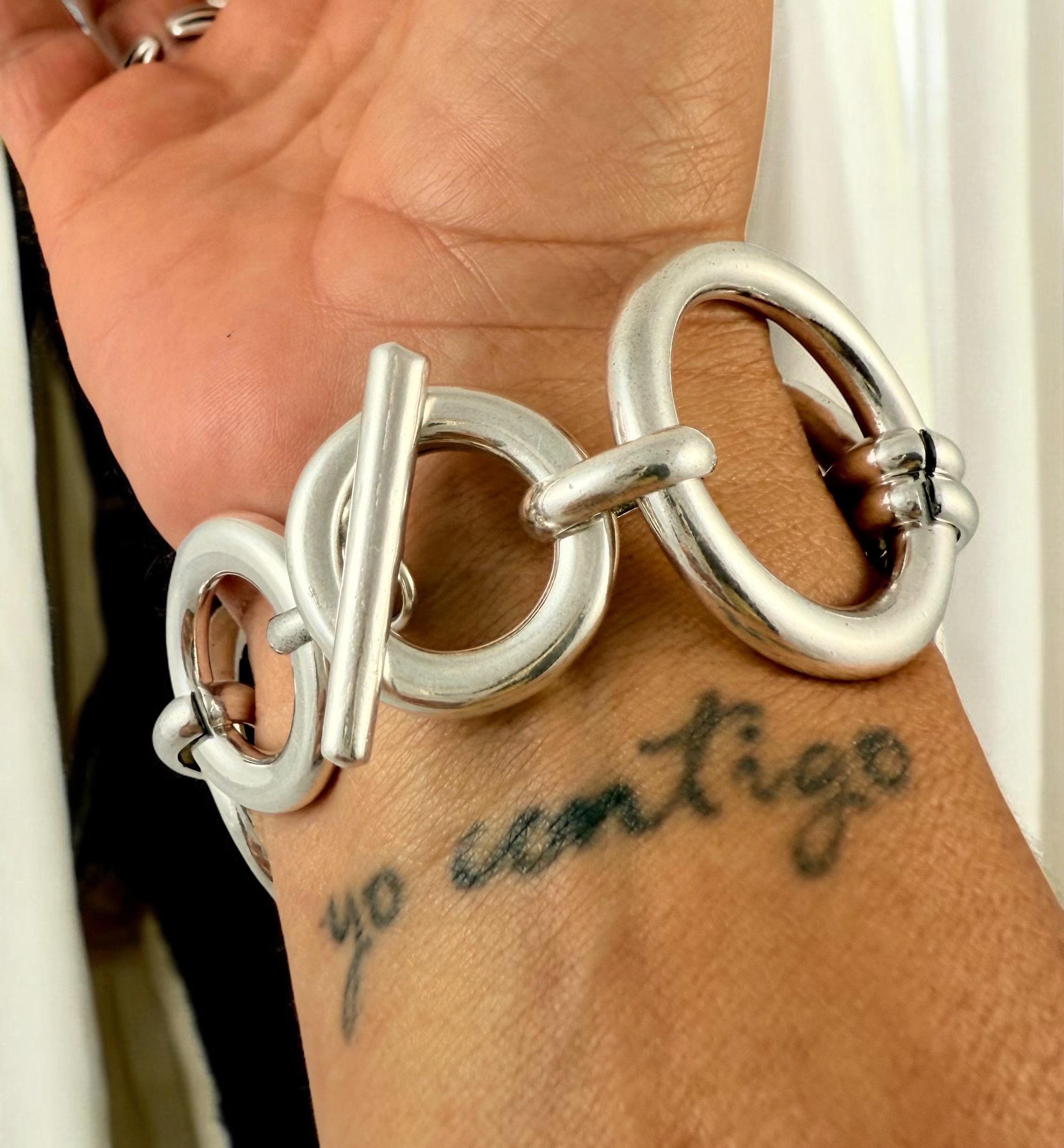 Chunky silver  bracelet, toggle bracelet, thick round link chain bracelet, bold bracelet, solid chain bracelet, heavyweight bracelet,