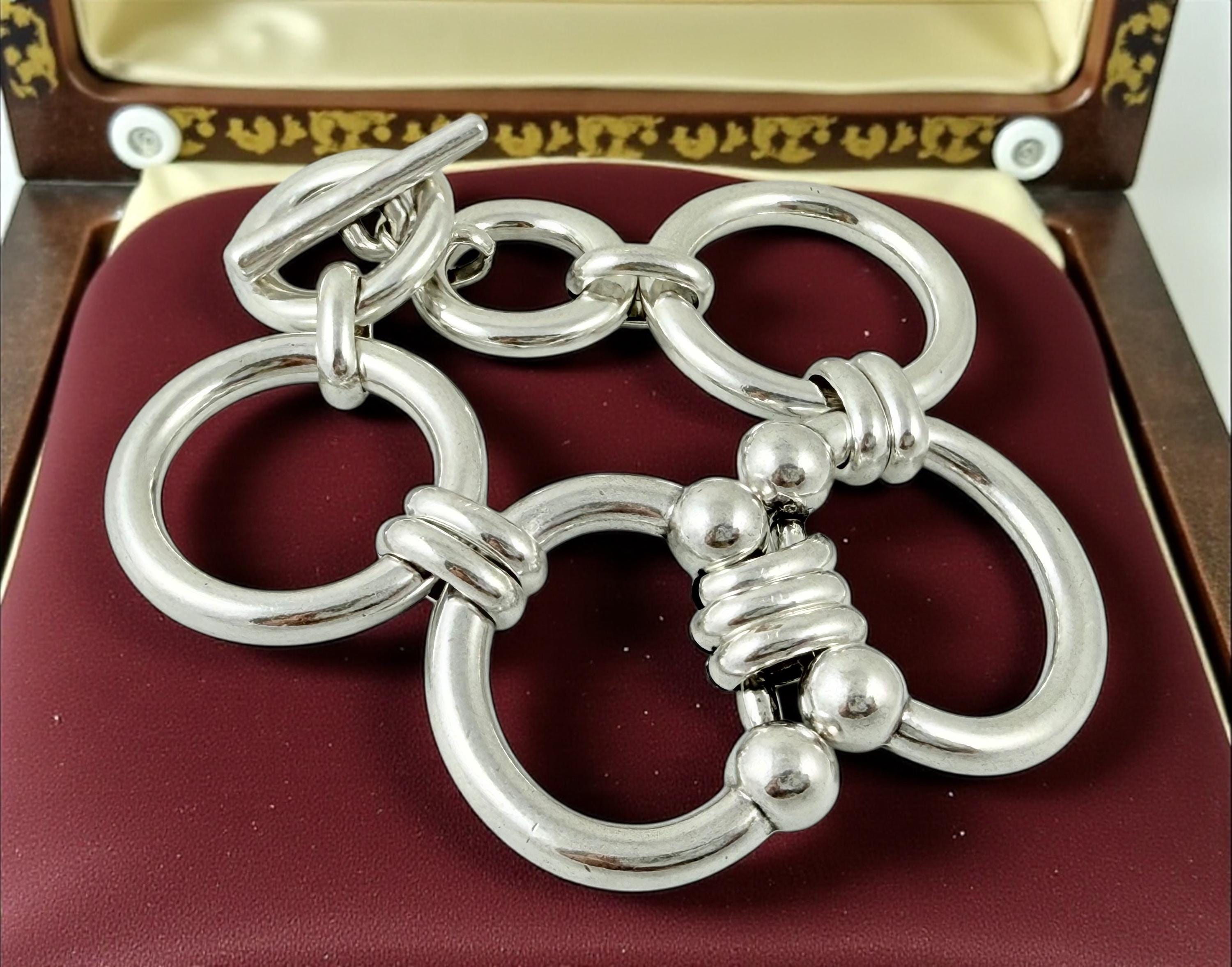 Chunky silver  bracelet, toggle bracelet, thick round link chain bracelet, bold bracelet, solid chain bracelet, heavyweight bracelet,