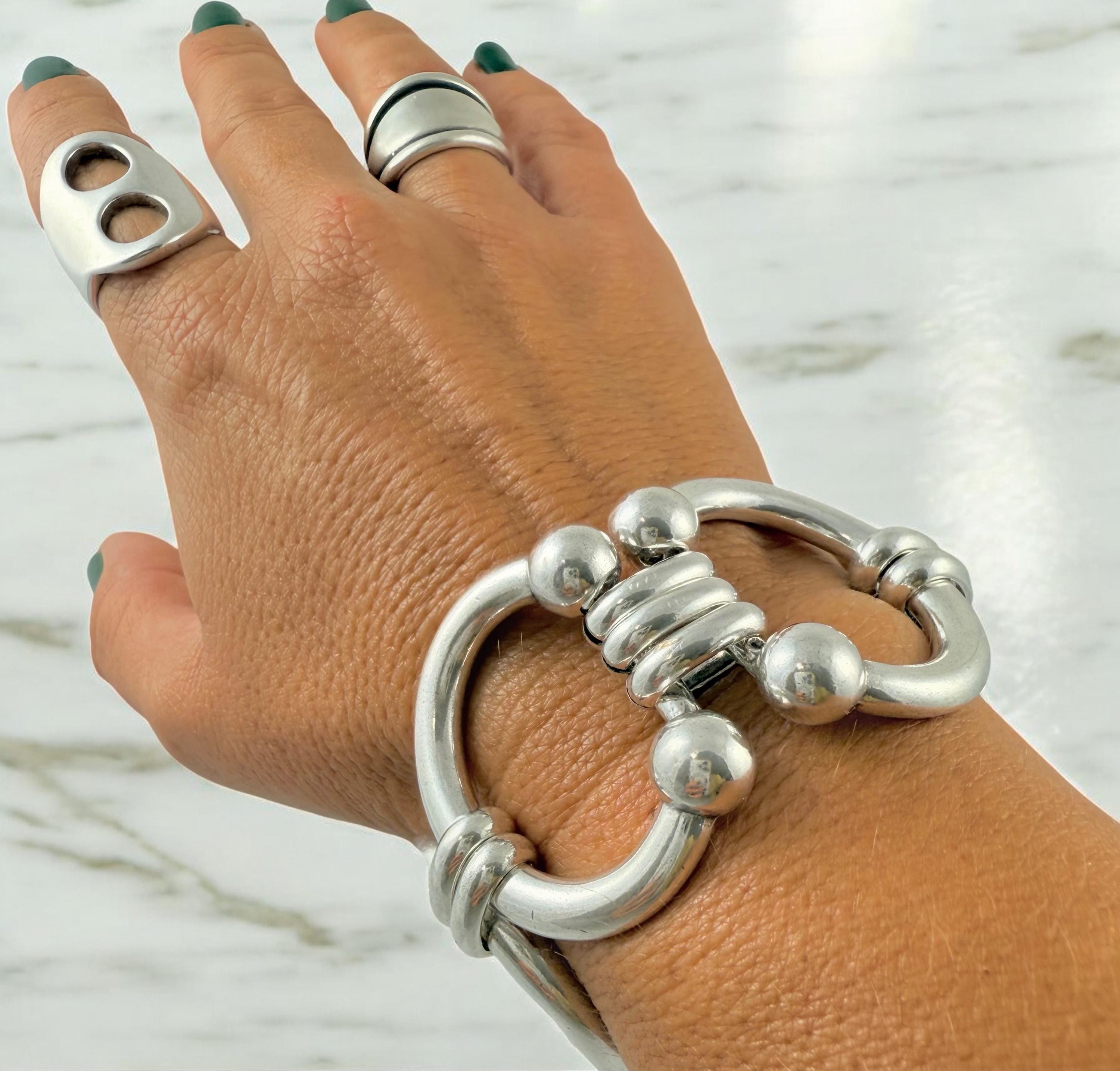 Chunky silver  bracelet, toggle bracelet, thick round link chain bracelet, bold bracelet, solid chain bracelet, heavyweight bracelet,